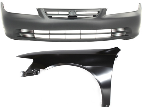 AM ACCORD 01-02 FRONT BUMPER COVER 2 pc Kit with Front Fender LH SKU KIT 121017-120 Partslink HO1000196 HO1240147 OEM 04711S84A91ZZ 60261S84A90ZZ