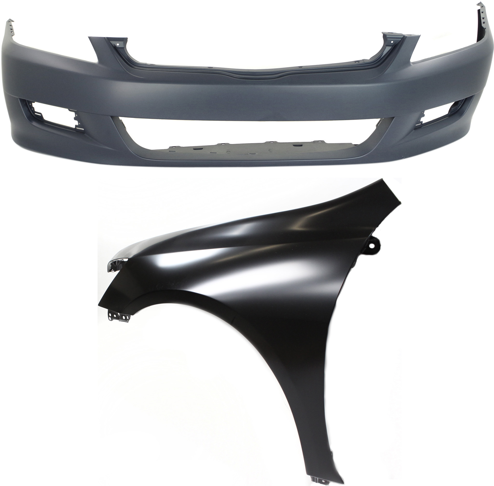 AM ACCORD 06-07 FRONT BUMPER COVER 2 pc Kit Primed with Fender LH SKU KIT 121017-123 Partslink HO1000234 HO1240160 OEM 04711SDNA81ZZ 04630SDNA90ZZ