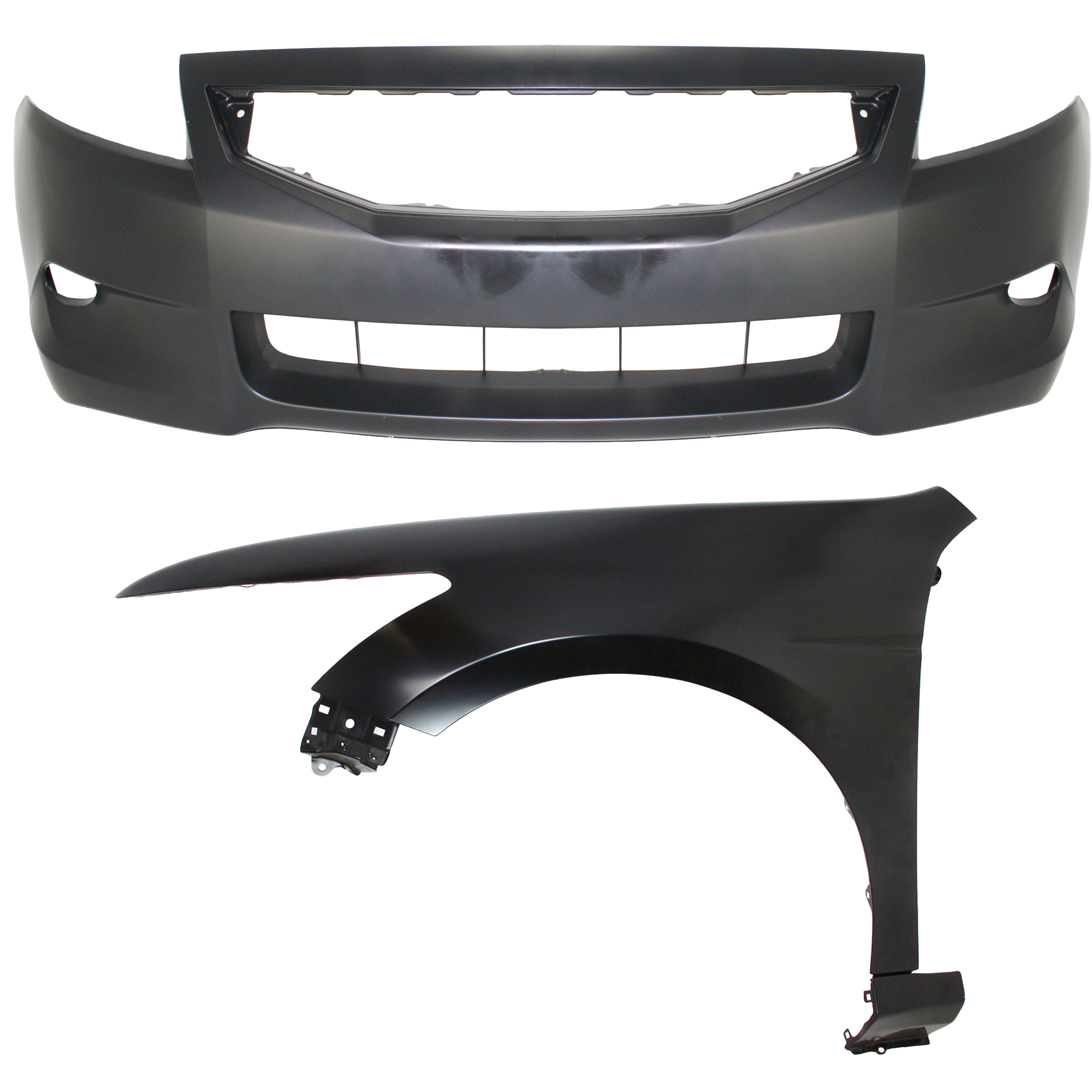 AM ACCORD 08-10 FRONT BUMPER COVER 2 pc Kit with Fender LH SKU KIT 121017-127 Partslink HO1000256 HO1240174 OEM 04711TE0A90ZZ 60260TE0A90ZZ