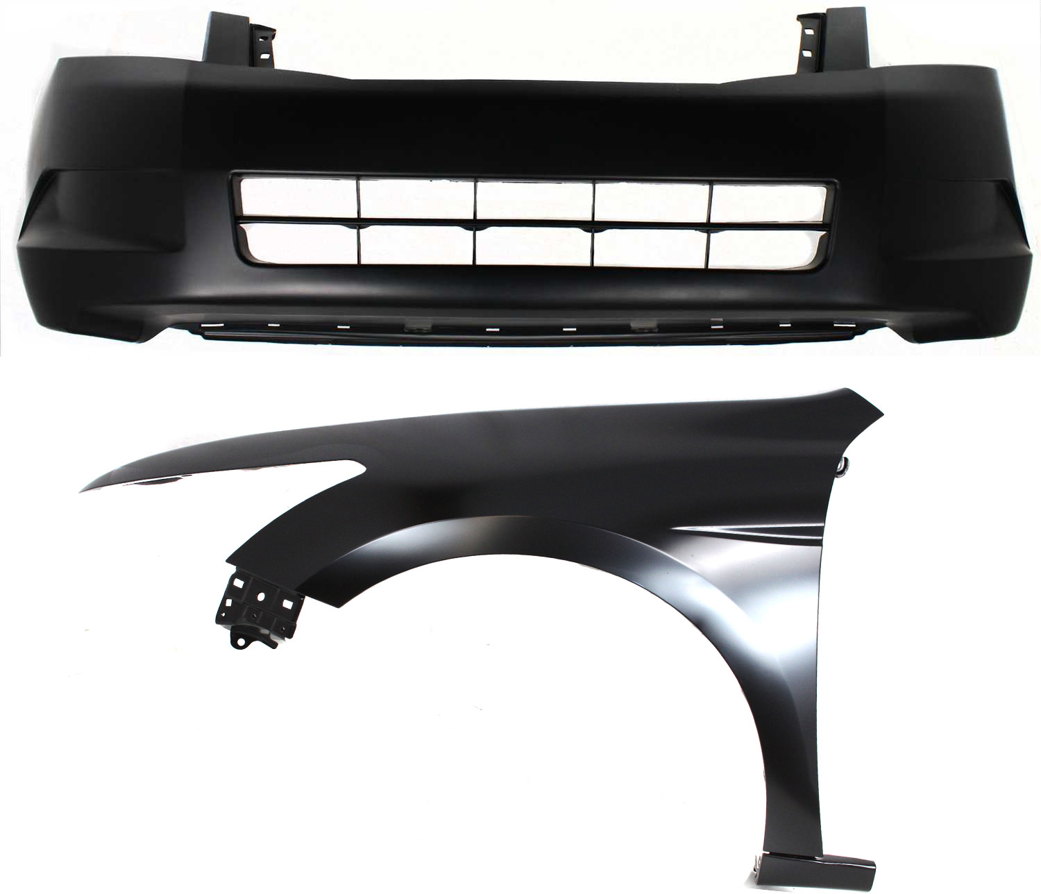 AM ACCORD 08-10 FRONT BUMPER COVER 2 pc Kit Sedan with Fender SKU KIT 121017-128 Partslink HO1000254 HO1240173 OEM 04711TA0A90ZZ 60260TA0A91ZZ