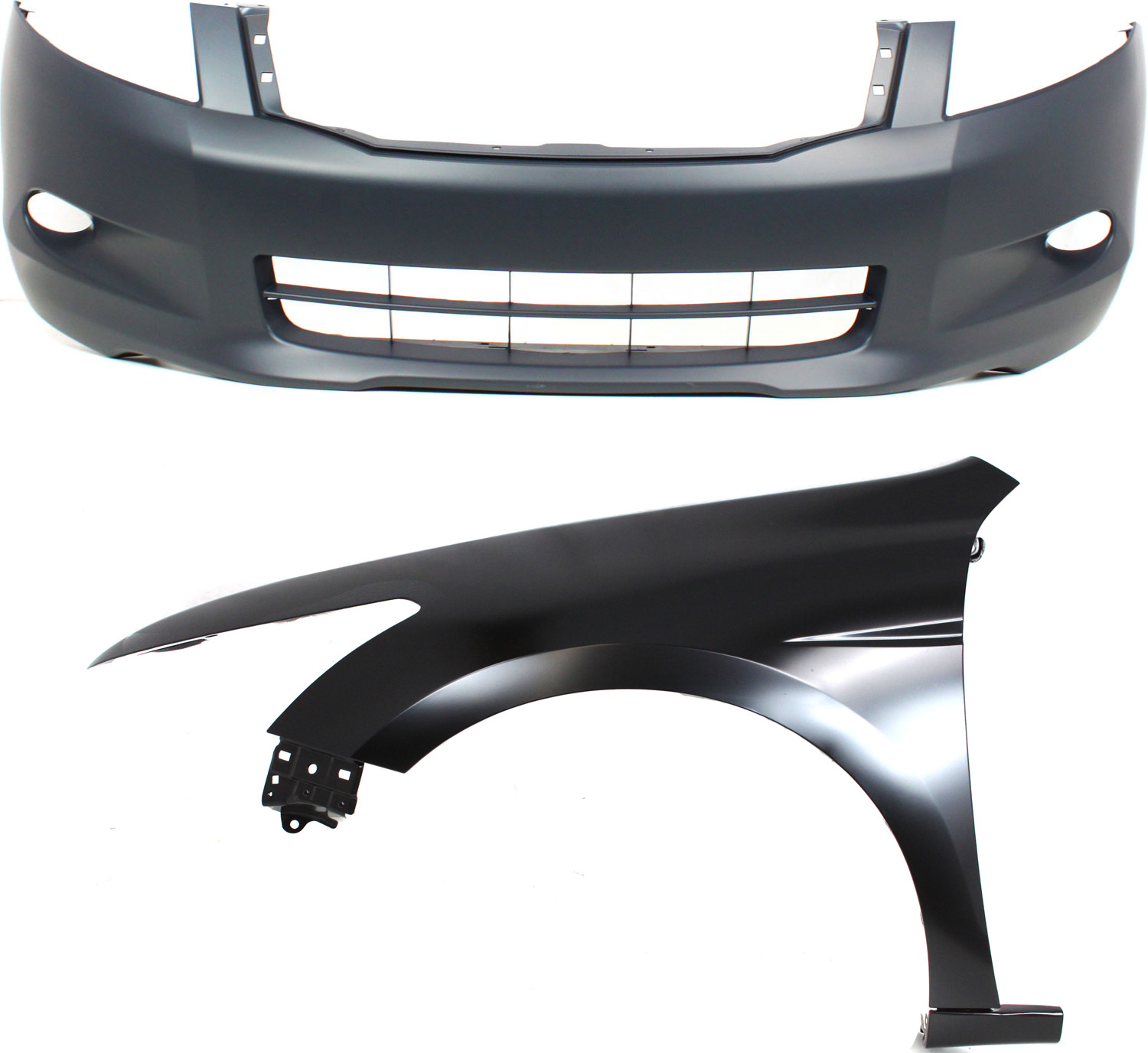 AM ACCORD 08-10 FRONT BUMPER COVER 2 pc Kit Primed Sedan with Fender SKU KIT 121017-130 Partslink HO1000255 HO1240173 OEM 04711TA6A90ZZ 60260TA0A91ZZ