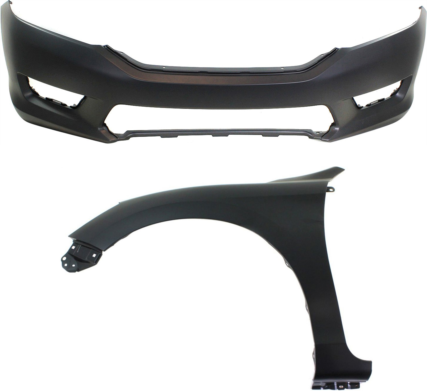 AM ACCORD 13-15 FRONT BUMPER COVER 2 pc Kit with Fender LH SKU KIT 121017-132 Partslink HO1000288 HO1240185 OEM 04711T2AA90ZZ 60261T2FA90ZZ