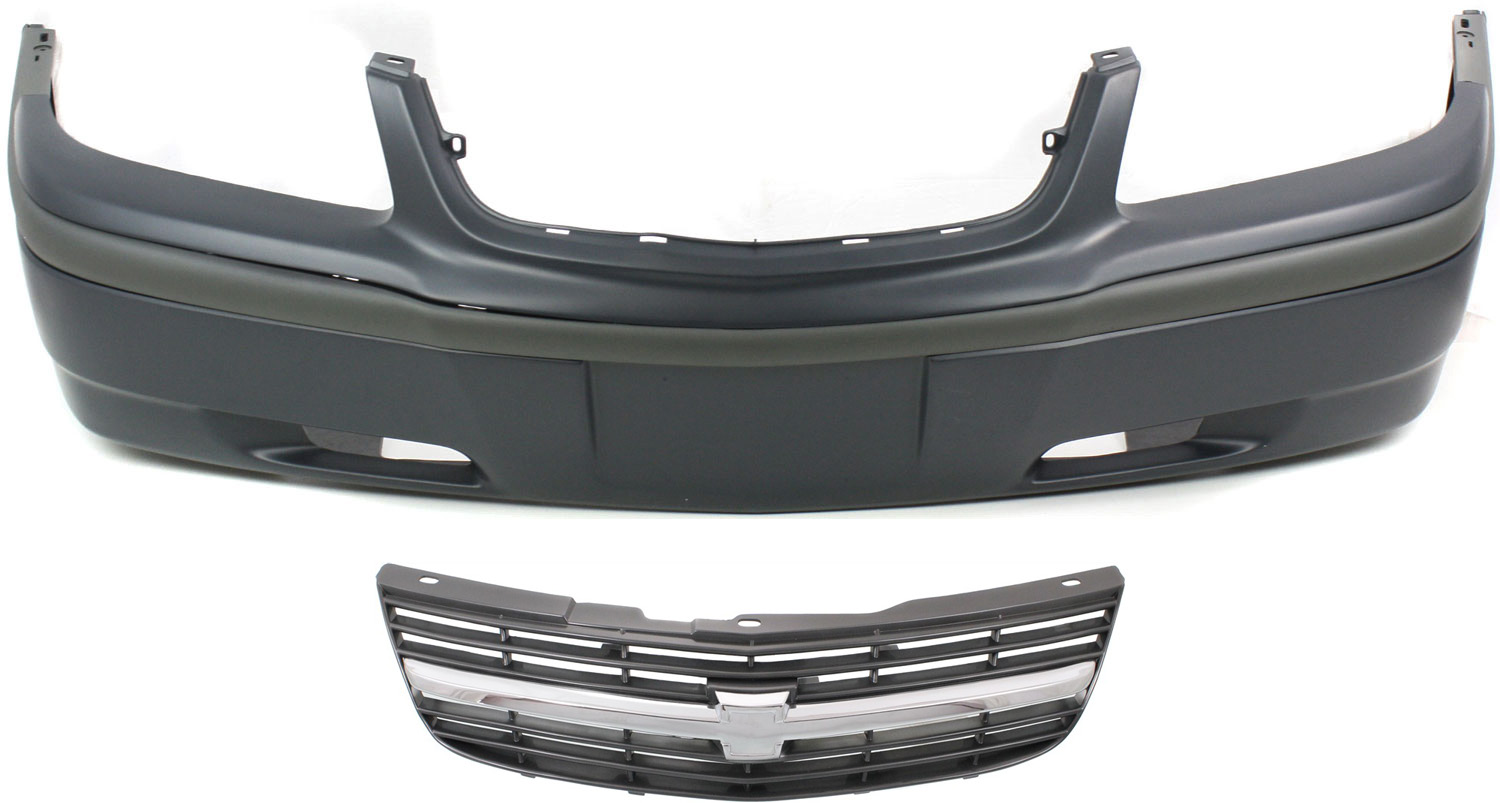 AM IMPALA 00-04 FRONT BUMPER COVER 2 pc Kit with Grille SKU KIT 121017-137 Partslink GM1000585 GM1200428 OEM 12335505-10289769