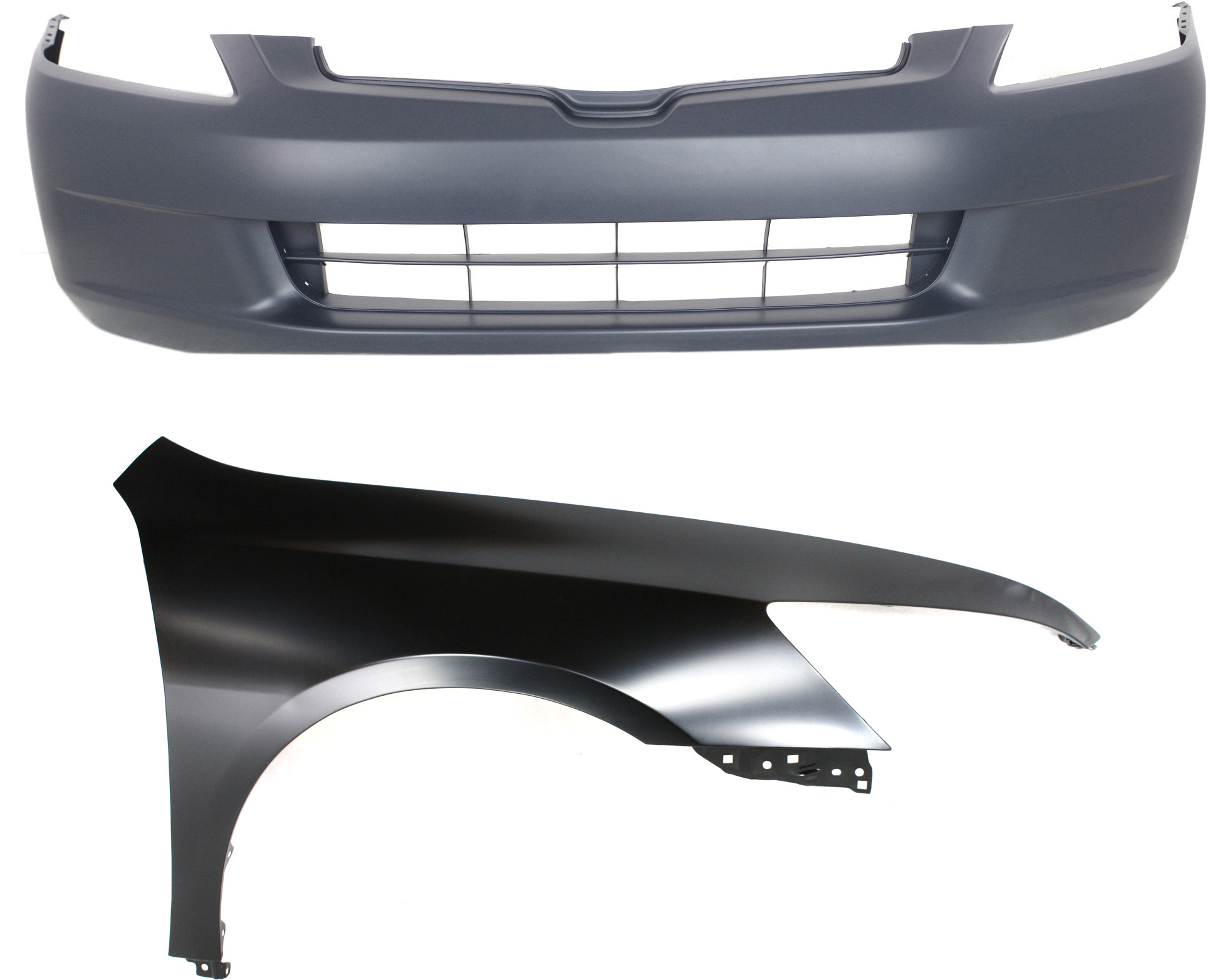 AM ACCORD 03-05 FRONT BUMPER COVER 2 pc Kit Sedan with Fender CAPA SKU KIT 121017-147 Partslink HO1000210C HO1241157C OEM 04620SDAA90ZZ 04711SDAA90ZZ