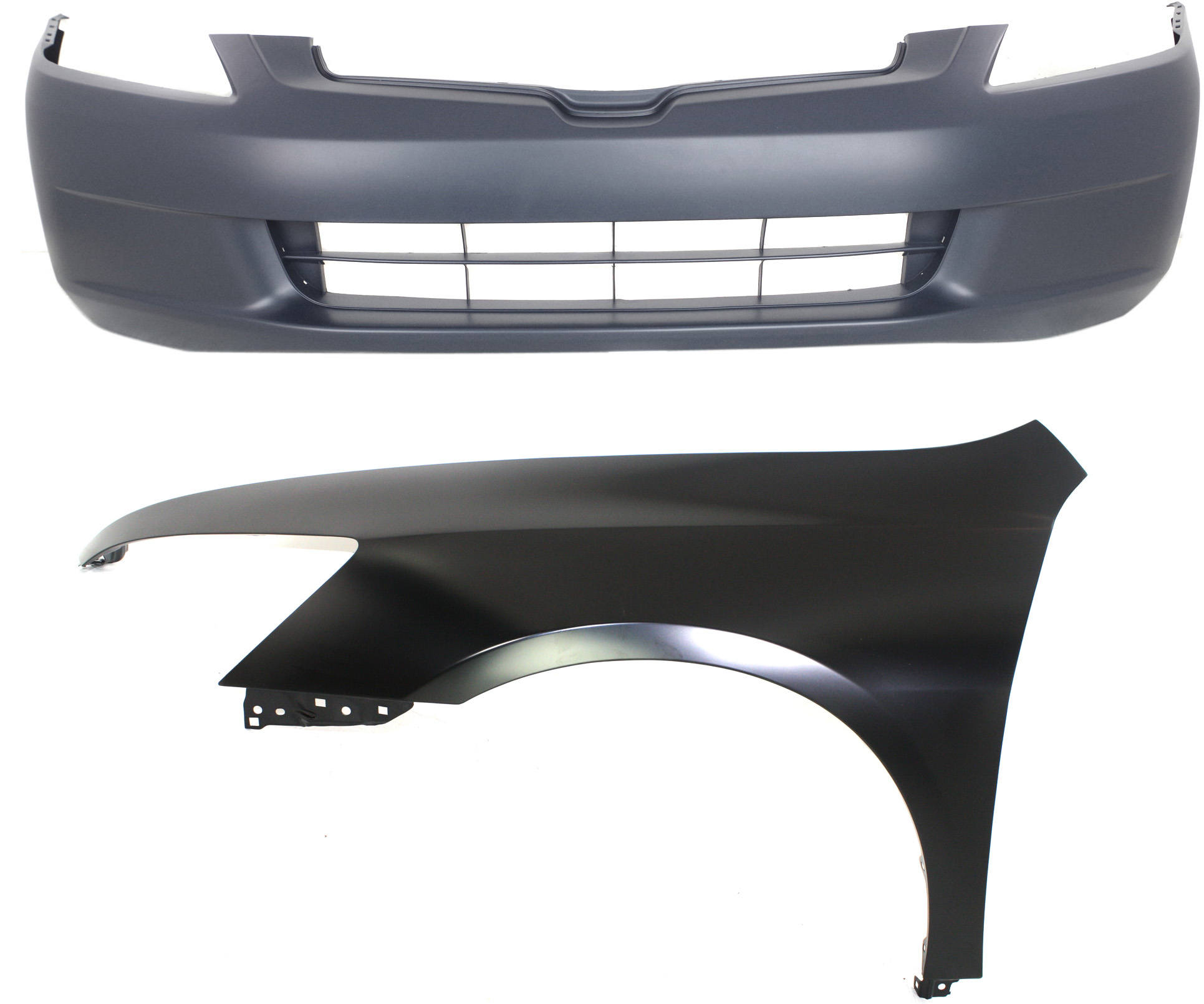 AM ACCORD 03-05 FRONT BUMPER COVER 2 pc Kit Sedan with Fender CAPA SKU KIT 121017-161 Partslink HO1000210C HO1240157C OEM 04630SDAA90ZZ 04711SDAA90ZZ