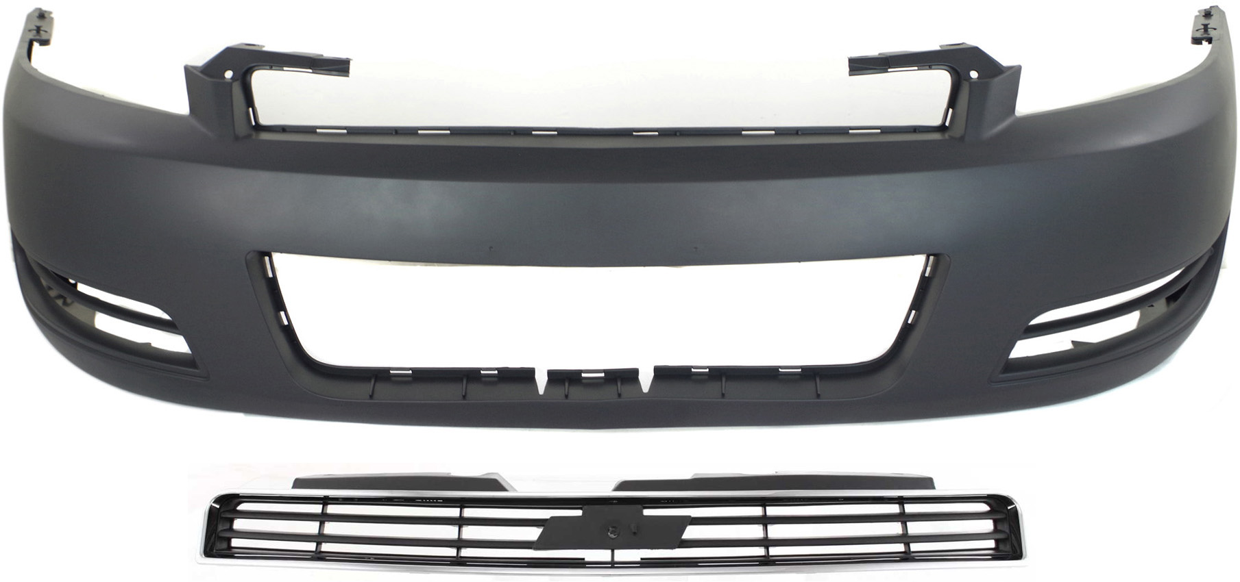 AM IMPALA 06-11 FRONT BUMPER COVER Primed 2 pc Kit with Grille SKU KIT 121017-174 Partslink GM1000763 GM1200562 OEM 89025047-10333709