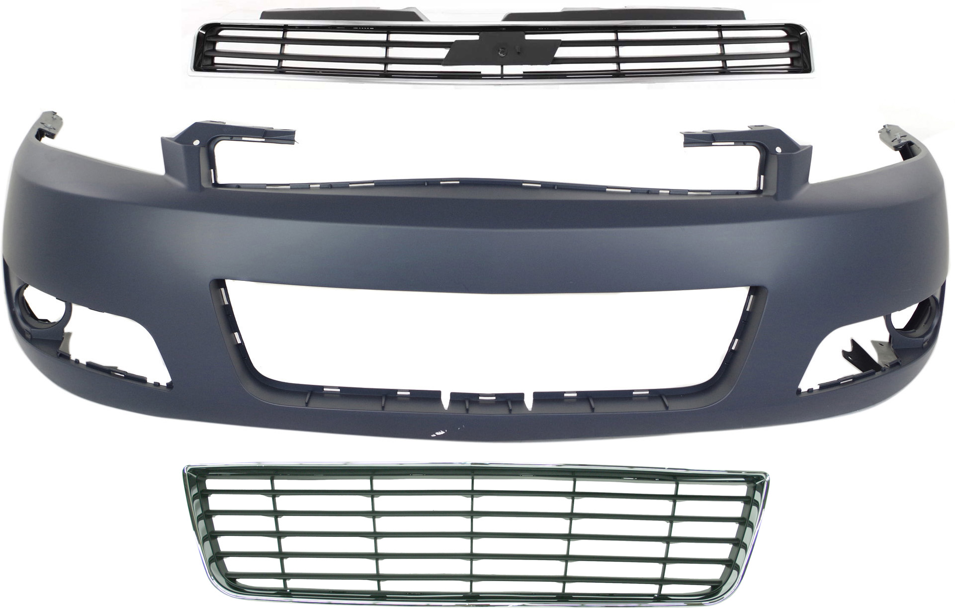 AM IMPALA 06-11 FRONT BUMPER COVER 3 pc Kit Primed w Bumper Grille and Grille LT Model SKU KIT 121017-175 Partslink GM1000764 GM1036106 GM1200562 OEM 89025048-10333711-10333709