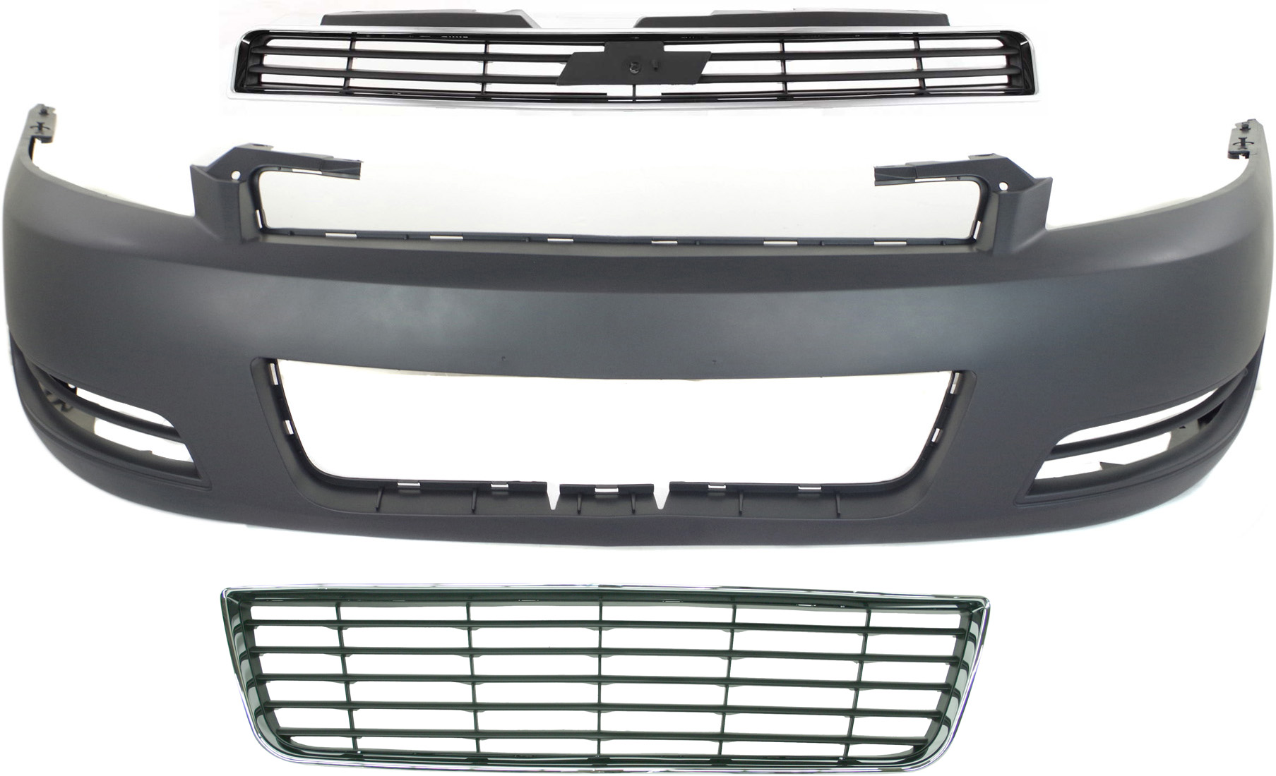 AM IMPALA 06-11 FRONT BUMPER COVER Primed 3 pc Kit with Bumper Grille and Grille SKU KIT 121017-176 Partslink GM1000763 GM1036106 GM1200562 OEM 89025047-10333711-10333709
