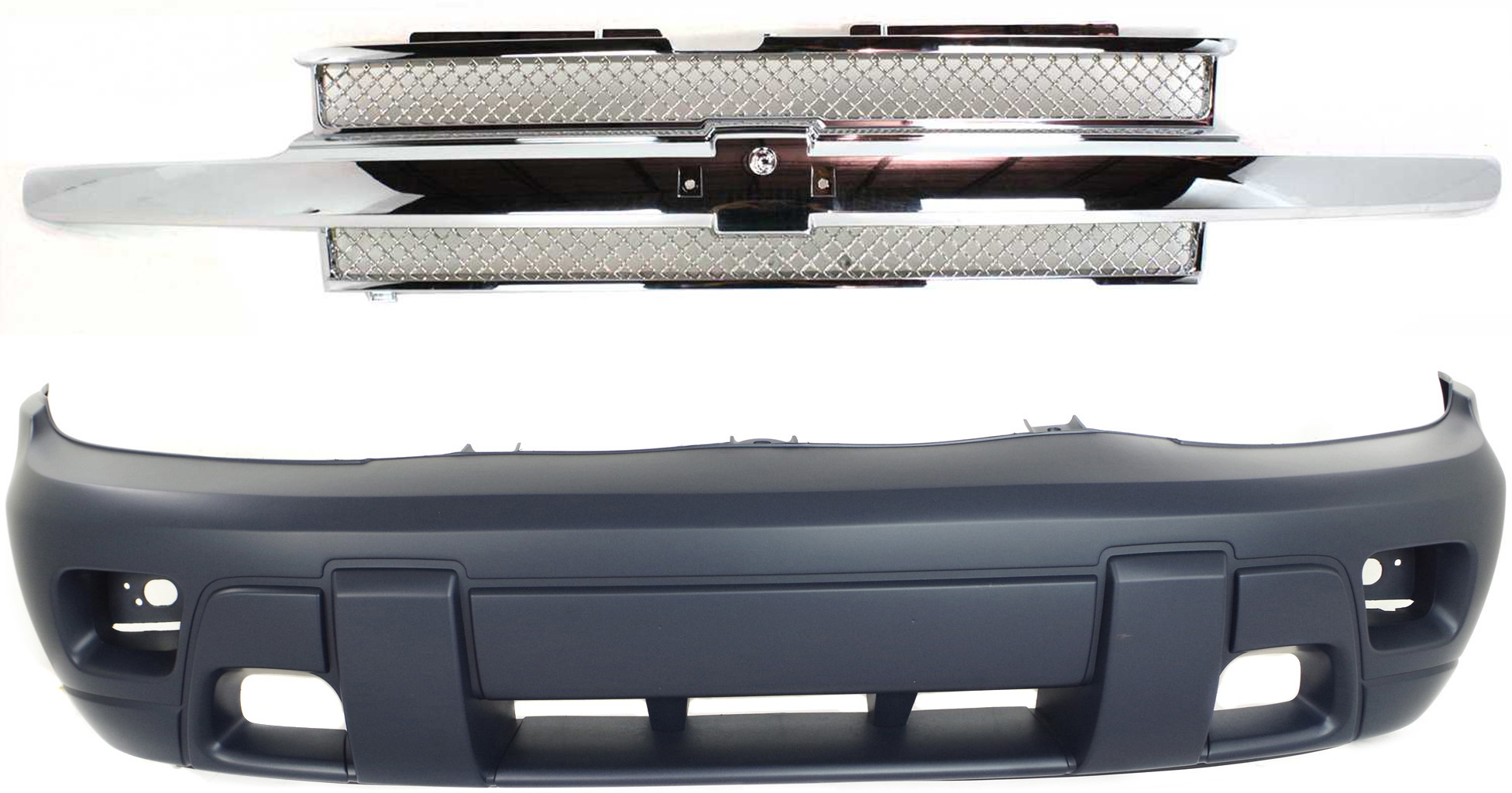 AM TRAILBLAZER 02-05 GRILLE 2 pc Kit with Bumper Cover SKU KIT 121017-180 Partslink GM1200483 GM1200477 GM1000672 OEM 15149537-88943617