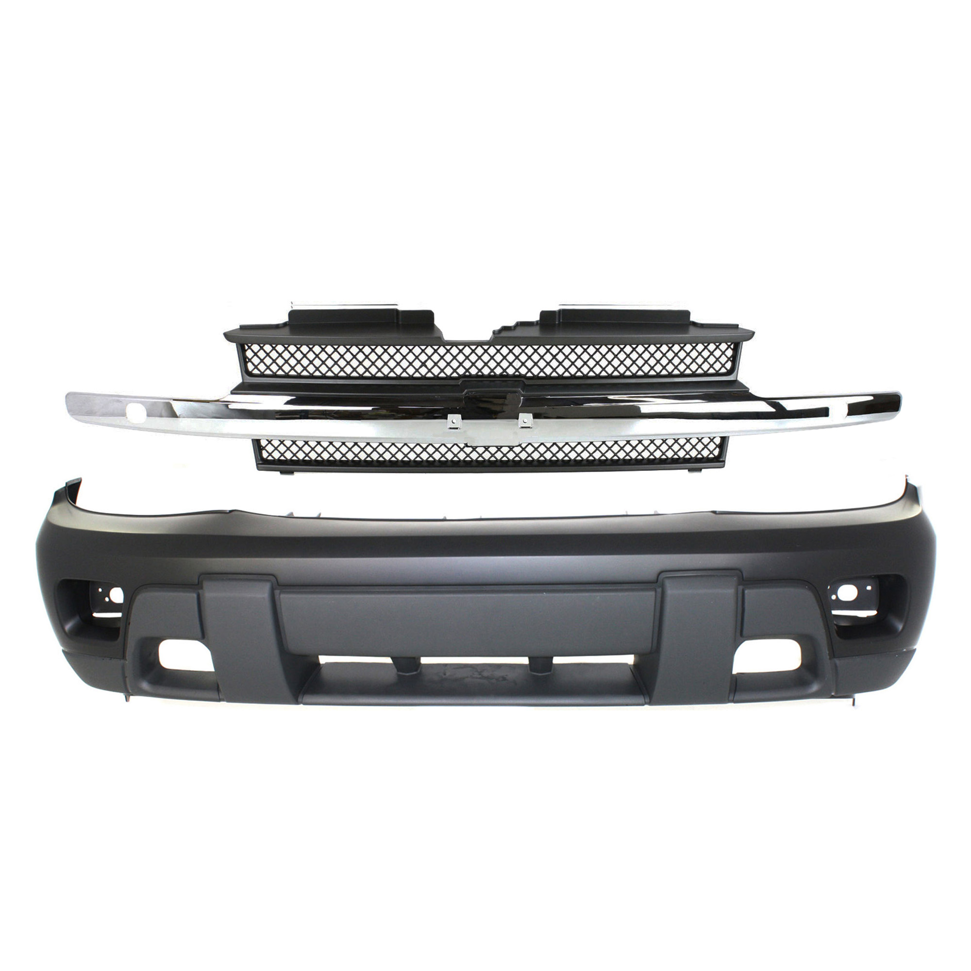 AM TRAILBLAZER 02-05 FRONT BUMPER COVER 2 pc kit with Grille SKU KIT 121017-187 Partslink GM1000639 GM1200498 OEM 88937047-12336054