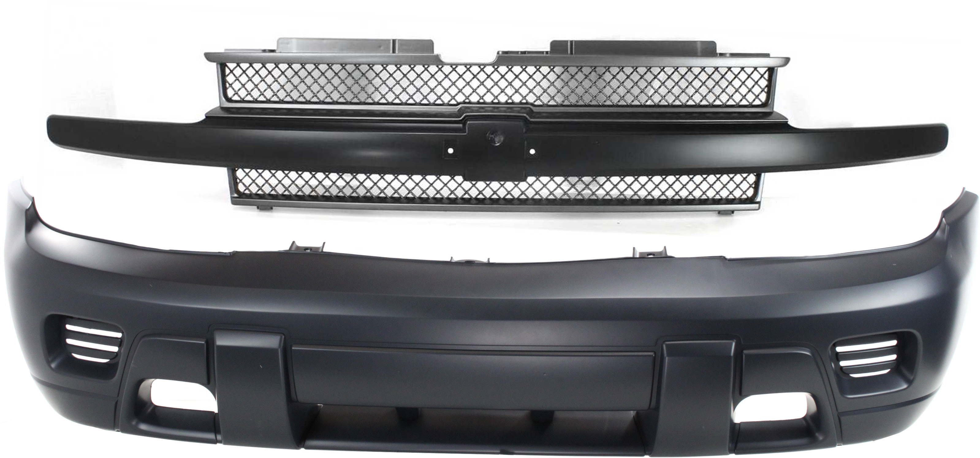 AM TRAILBLAZER 02-05 FRONT BUMPER COVER 2 pc Kit with Grille SKU KIT 121017-188 Partslink GM1000640 GM1200470 OEM 88937008-10358121