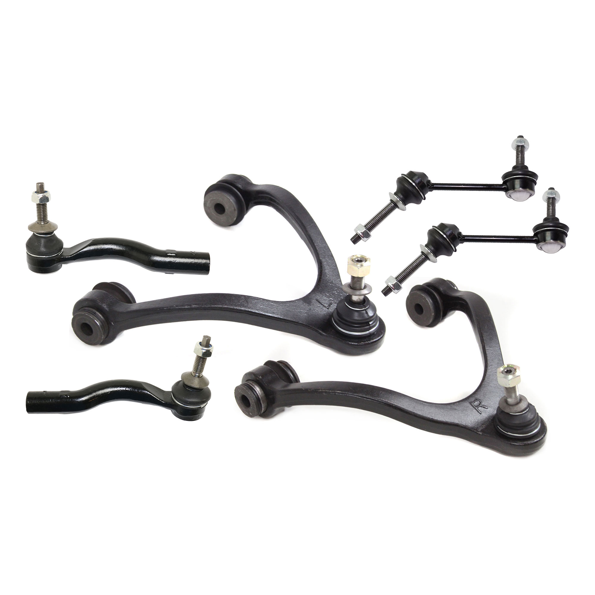 AM CROWN VICTORIA GRAND MARQUIS TOWN CAR 03-11 FRONT CONTROL ARM KIT RH AND LH Upper w ball joint s 6 pc Kit with Sway Bar Link and Tie Rod End SKU KIT 121217-02 OEM 6W1Z3085LH 6W1Z3085M 6W1Z3084R