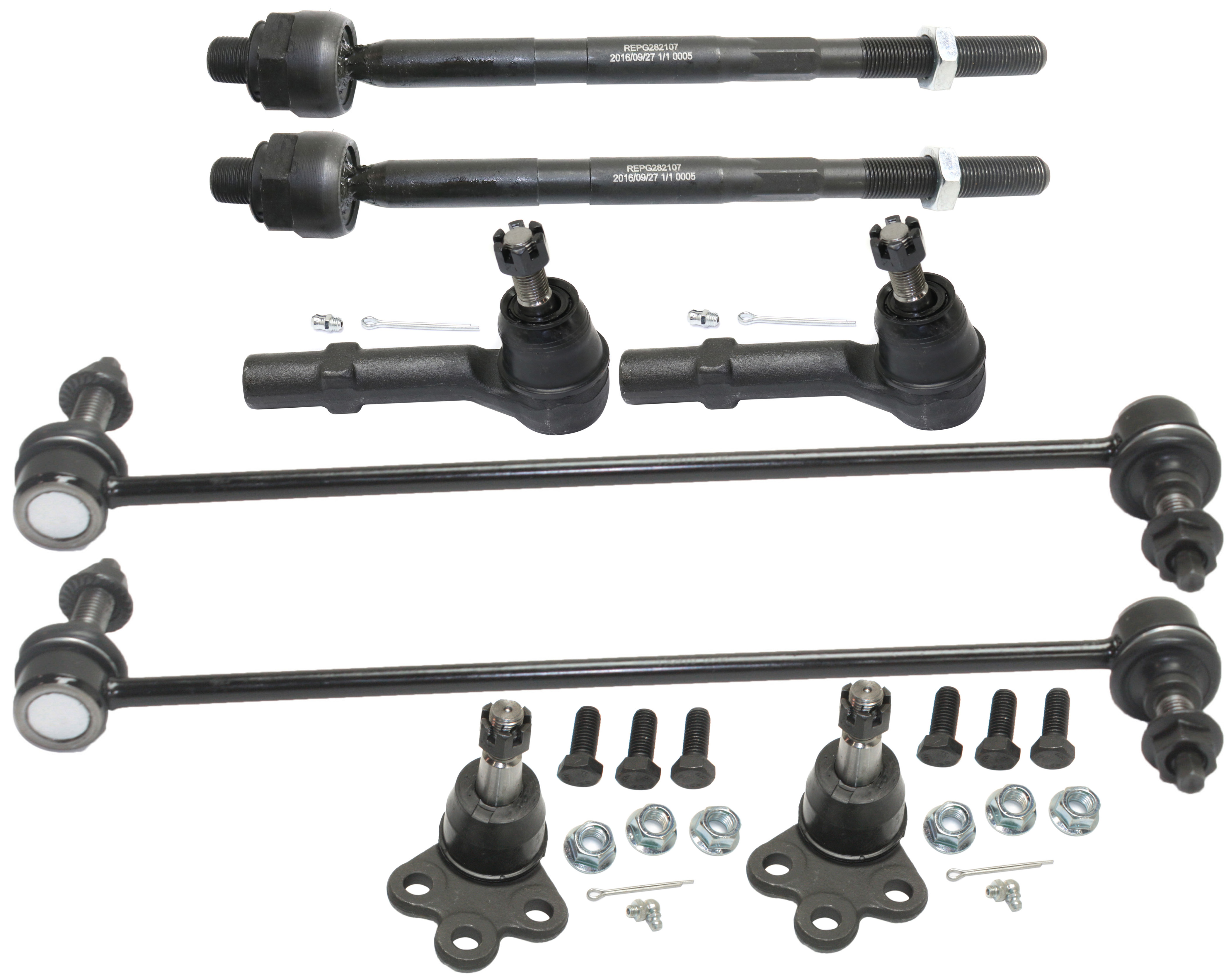 AM ACADIA 07-16 ENCLAVE 08-17 FRONT SUSPENSION KIT RH AND LH 8 pc kit with Ball Joints Sway Bar Links and Tie Rod Ends SKU KIT 121217-04 OEM 2601788-5051468-15863690-45D14