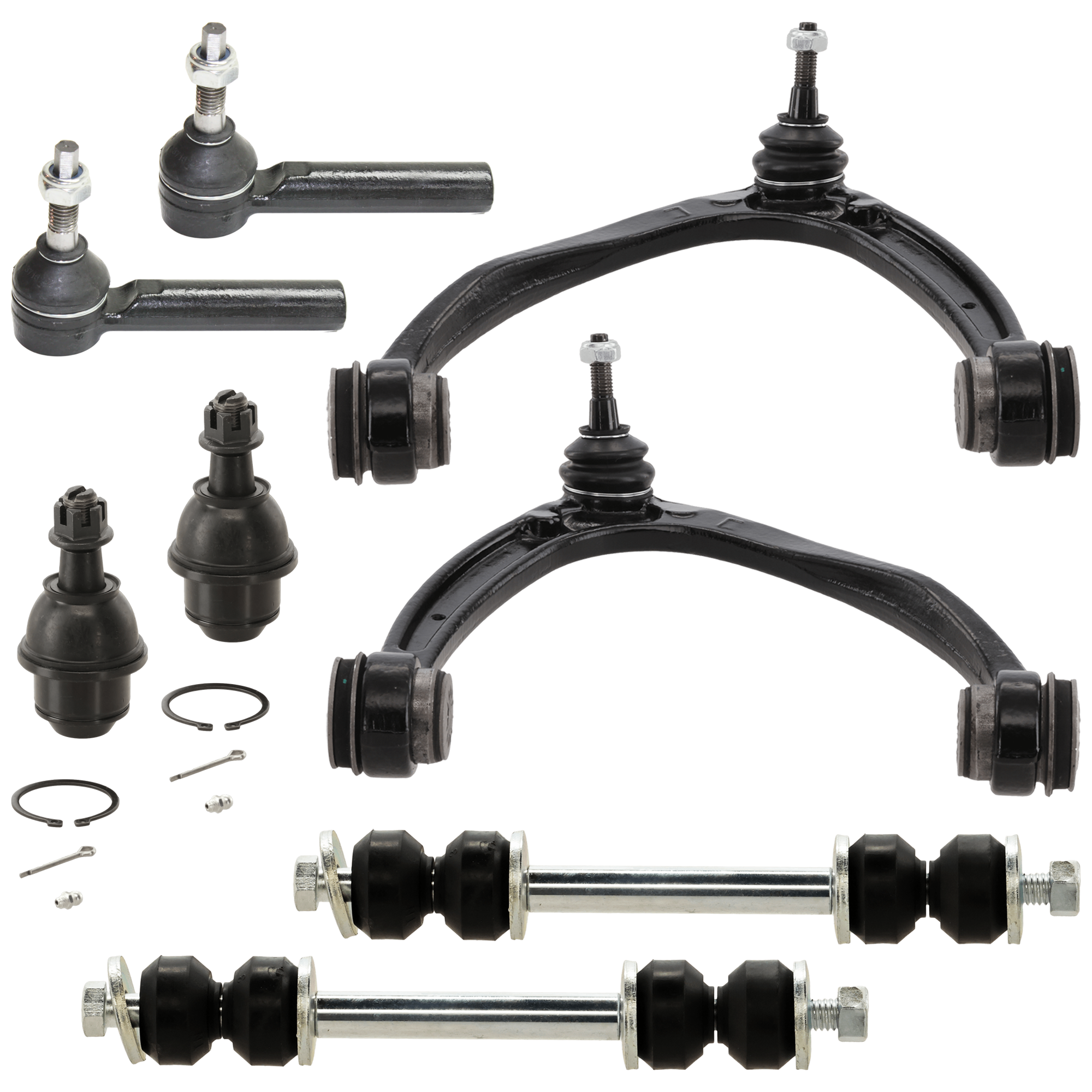 AM ESCALADE TAHOE YUKON 07-14 FRONT CONTROL ARM RH AND LH Upper 8 pc Kit with Ball Joints Control Arms Sway Bar Links and Tie Rod Ends SKU KIT 121218-04 OEM 1014457-2601685-5051388-103554