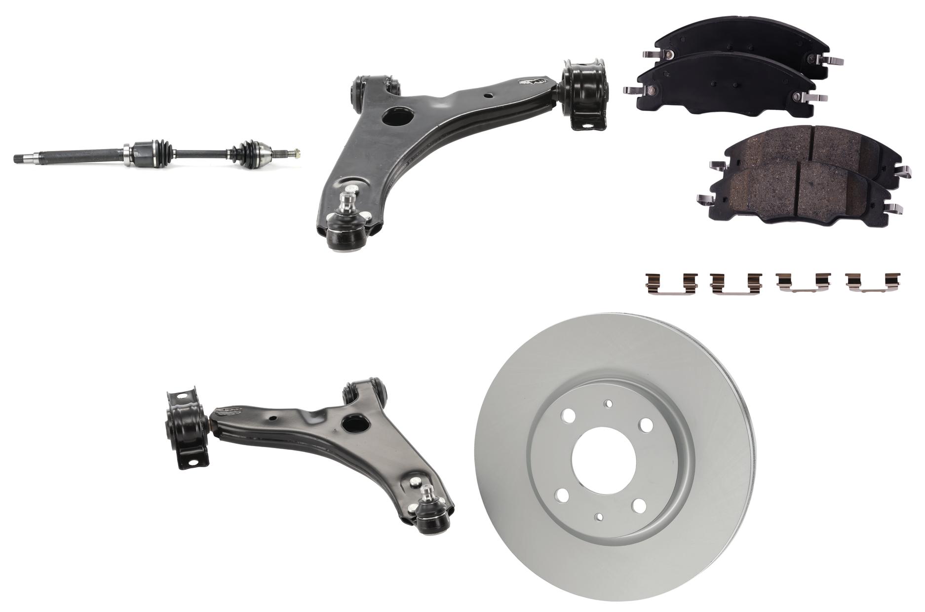 AM FOCUS 08-11 FRONT CV AXLE ASSEMBLY RH AND LH 8 pc kit with Brake Discs Brake Pad Set and Control Arms SKU KIT 121325 AE308 OEM 9S4Z1125A PFM 8S4Z2001A 9S4Z20