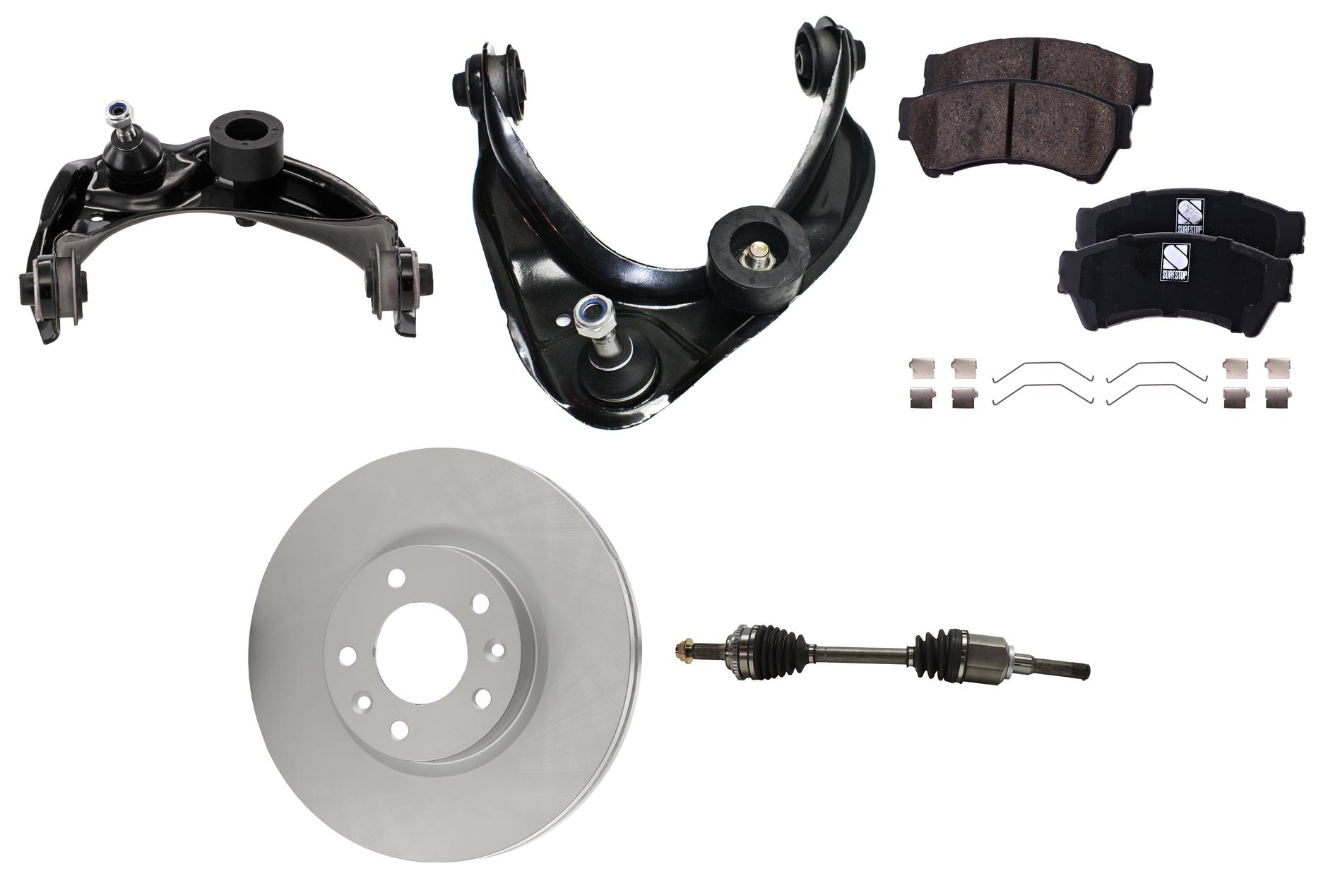 AM MILAN 10-11 FUSION 10-12 FRONT CV AXLE ASSEMBLY RH AND LH 8 pc kit with Brake Discs Brake Pad Set and Control Arms SKU KIT 121325 AE312 OEM 6E5Z1125AA PFM 6E5Z2001B 6E5Z2