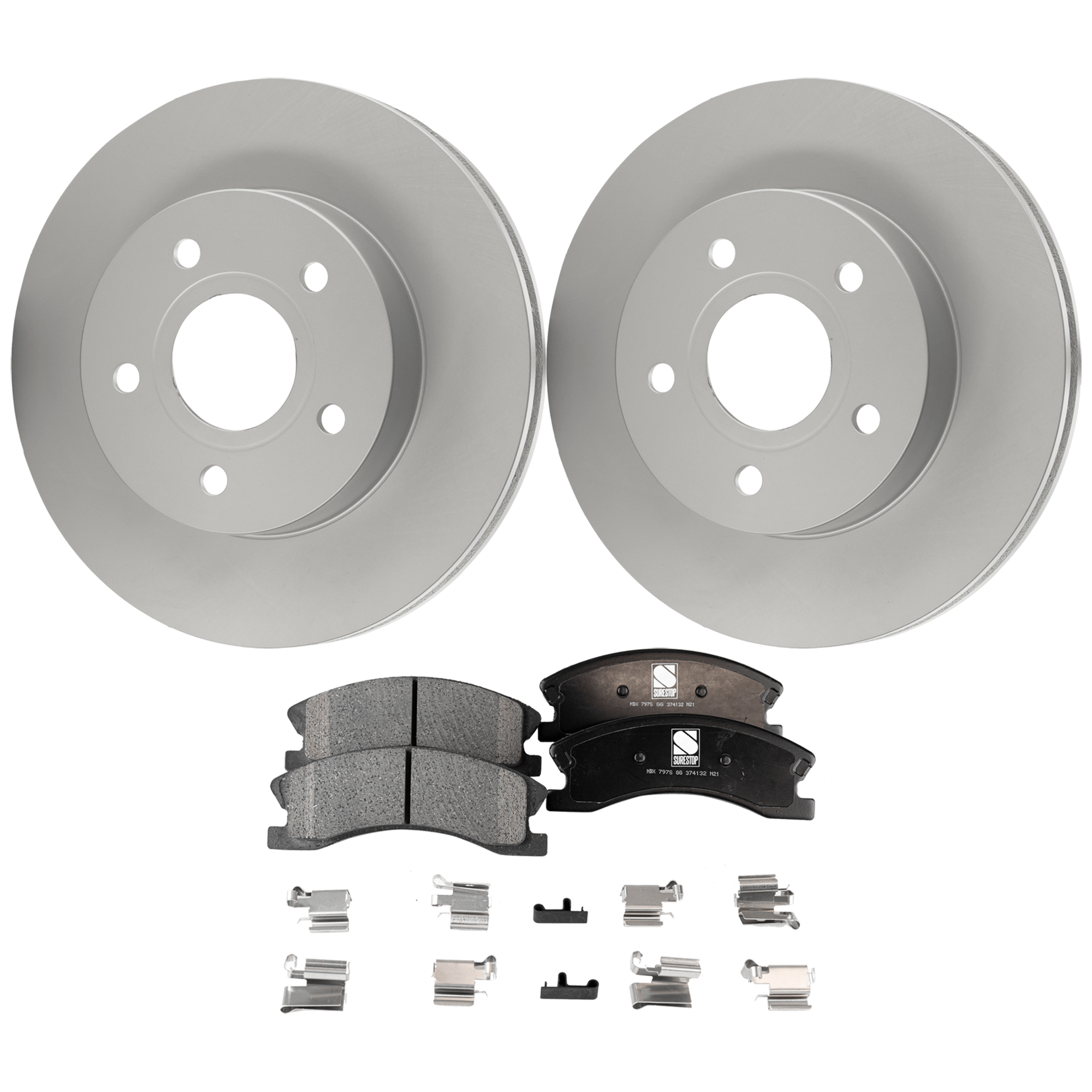AM GRAND CHEROKEE 99-04 FRONT BRAKE DISC AND PAD KIT 4 pc kit SKU KIT 121325 AE32 OEM 52098672 PFM 5093183AA 5093183