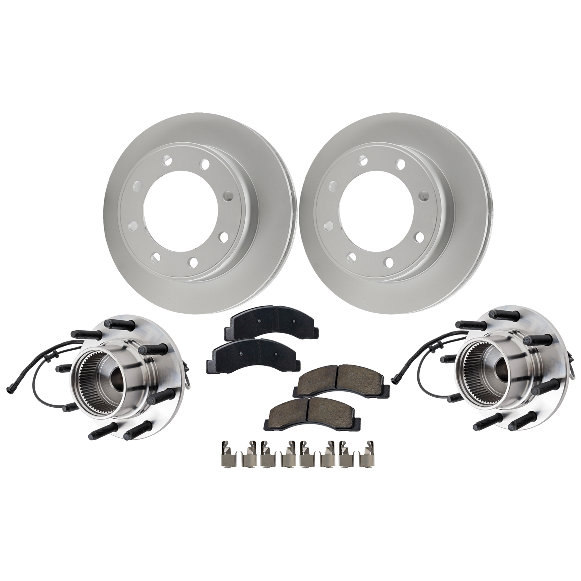AM F 250 F 350 SUPER DUTY 00-04 FRONT BRAKE DISC AND PAD KIT 5 pc kit 2 Wheel Set 4WD Plain Surface SKU KIT 121325 AE84 OEM 101984-515020-715020-951059-72