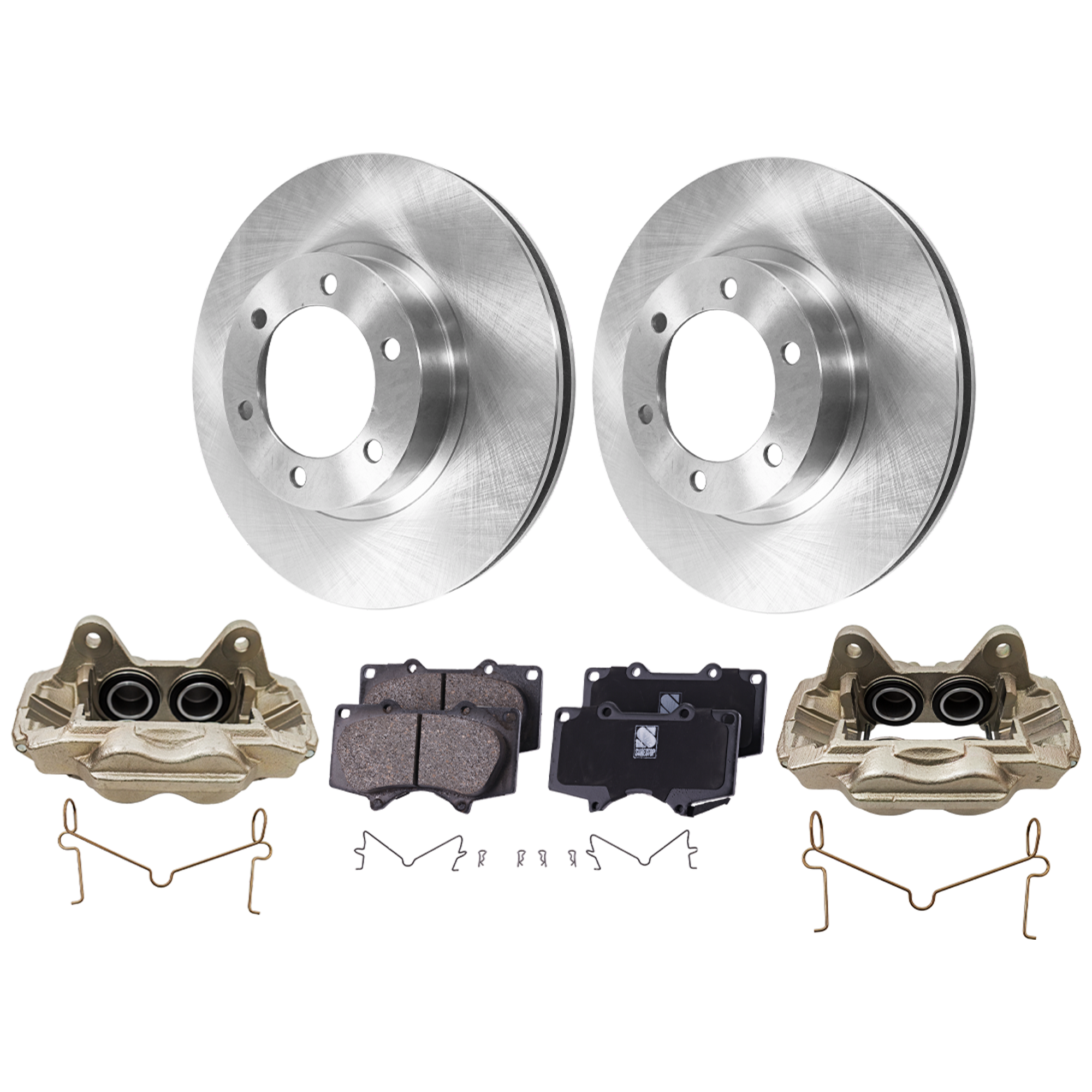 AM GX470-4RUNNER 03-09 FRONT BRAKE KIT WITH CALIPERS 2 Wheel Set Includes 2 Brake Caliper 2 Brake Disc and 1 Brake Pad Set Plain Surface 6 Lugs Cast Iron Ceramic SKU KIT 121424-107 OEM 4775060261-4773060261-43512601