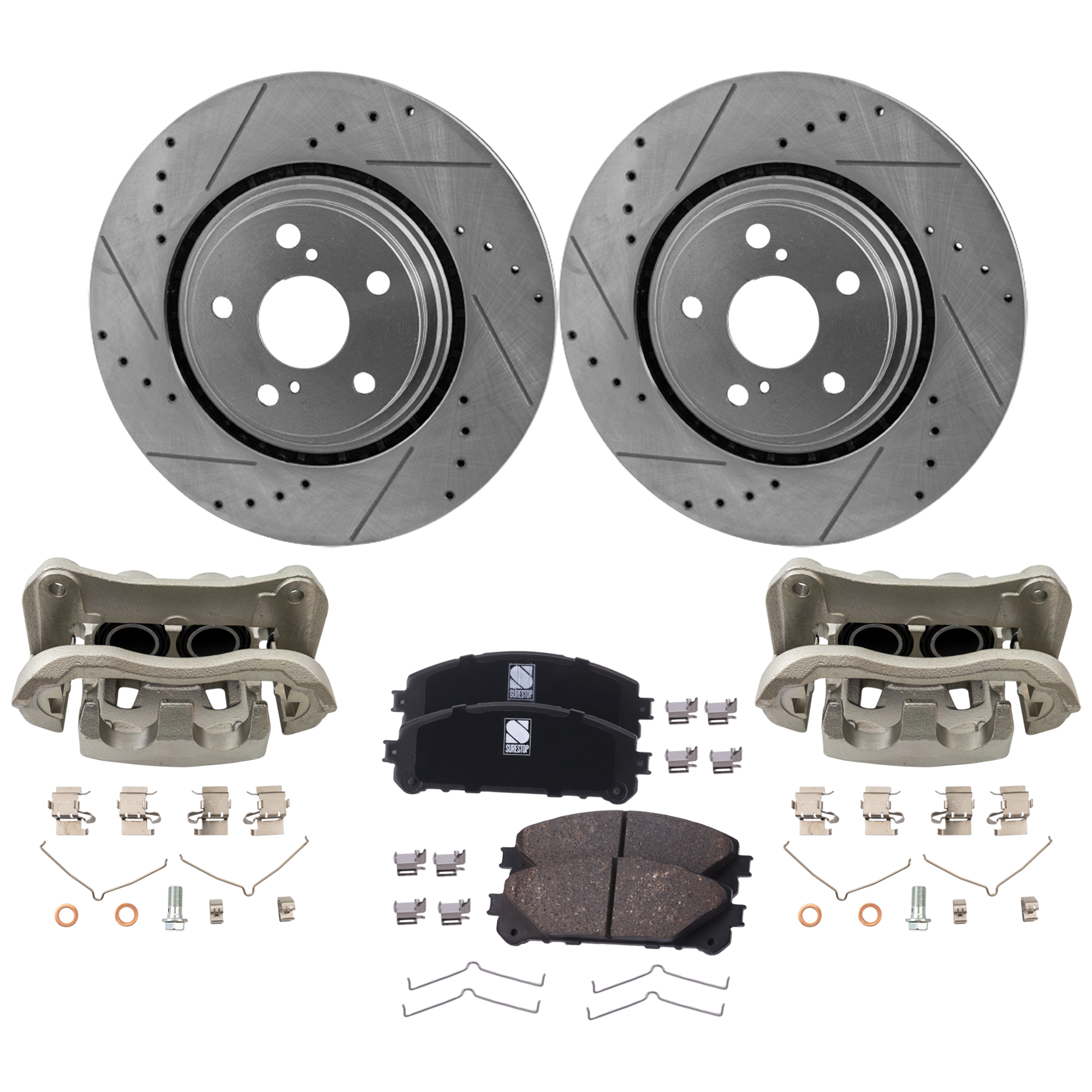 AM HIGHLANDER 10-19 RX350-10-15 FRONT BRAKE KIT WITH CALIPERS 2 Wheel Set Includes 2 Brake Caliper 2 Brake Disc and 1 Brake Pad Set Cross drilled and Slotted 5 Lugs Ceramic SKU KIT 121424-118 OEM 44607-0833311-850021-900566-60