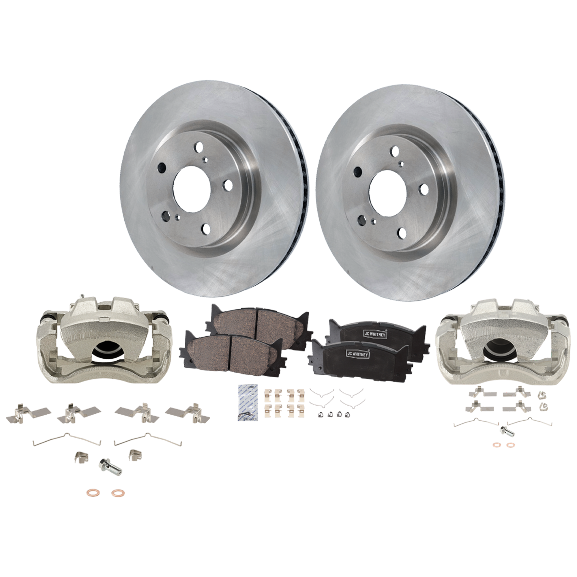 AM AVALON 08-18 ES350-07-18 FRONT BRAKE KIT WITH CALIPERS 2 Wheel Set Includes 2 Brake Caliper 2 Brake Disc and 1 Brake Pad Set Plain Surface 5 Lugs Cast Iron Ceramic SKU KIT 121424-119 OEM 4351242050-4351202250-19184294
