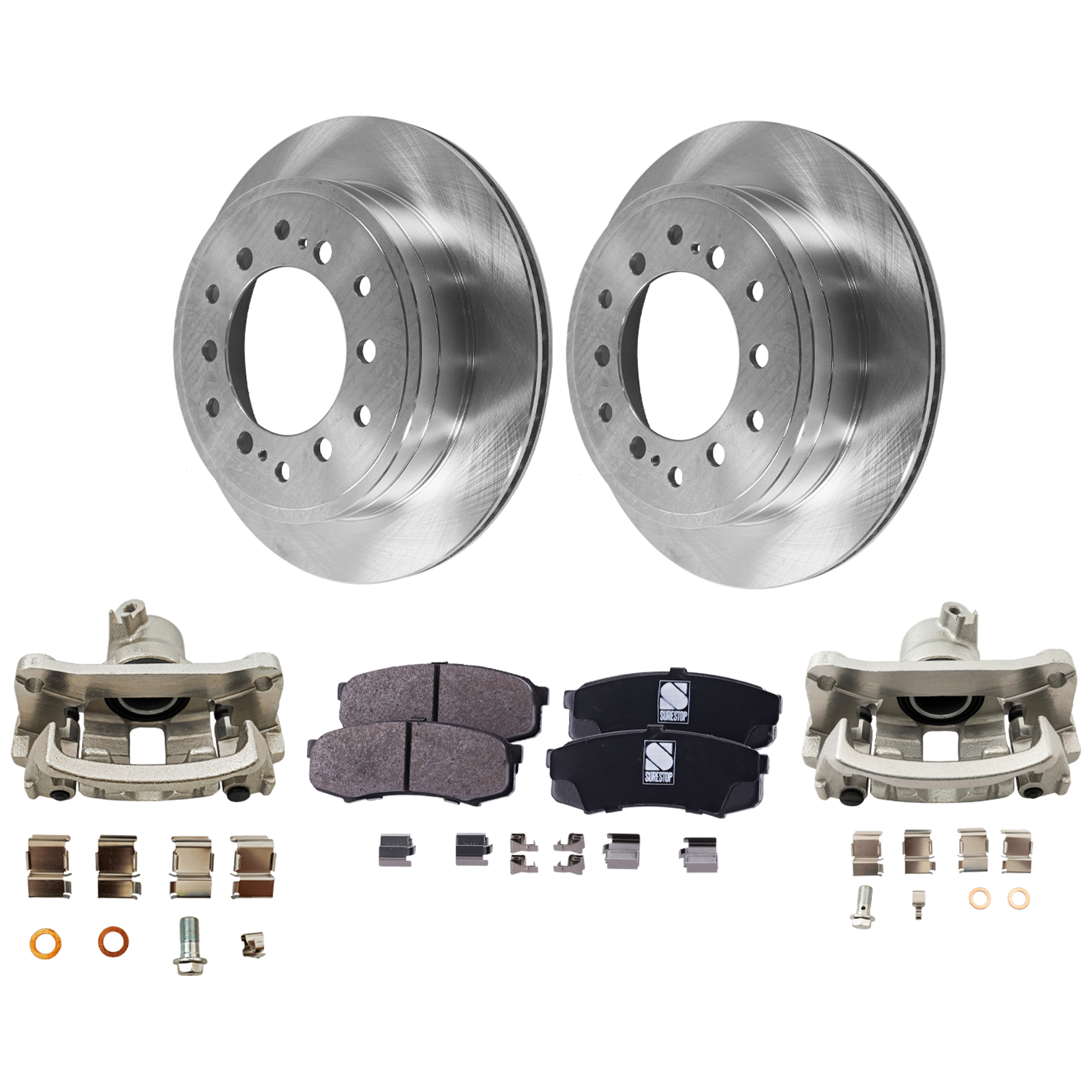 AM GX460-4RUNNER 10-22 REAR BRAKE KIT WITH CALIPERS 2 Wheel Set Includes 2 Brake Caliper 2 Brake Disc and 1 Brake Pad Set Plain Surface 6 Lugs Cast Iron Ceramic SKU KIT 121424-123 OEM 31550-44715-0833467-850180-880