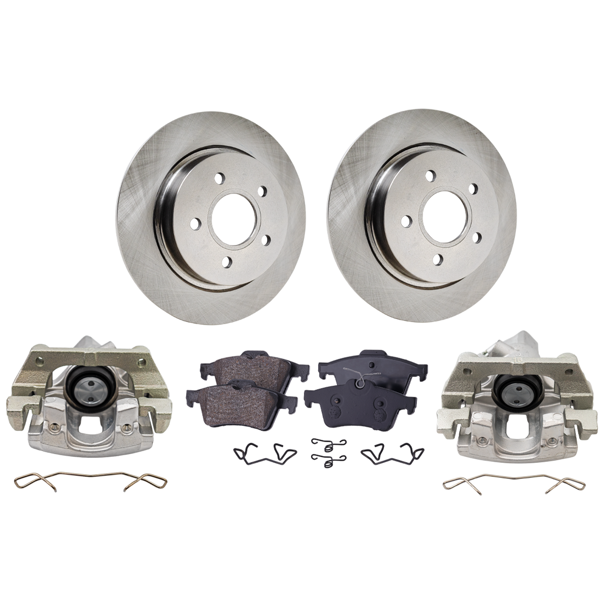 AM C70-06-13 S40-04-11 REAR BRAKE KIT WITH CALIPERS 2 Wheel Set Includes 2 Brake Caliper 2 Brake Disc and 1 Brake Pad Set Plain Surface 5 Lugs Cast Iron Organic SKU KIT 121424-126 OEM 12039039-13322091-15271565-160