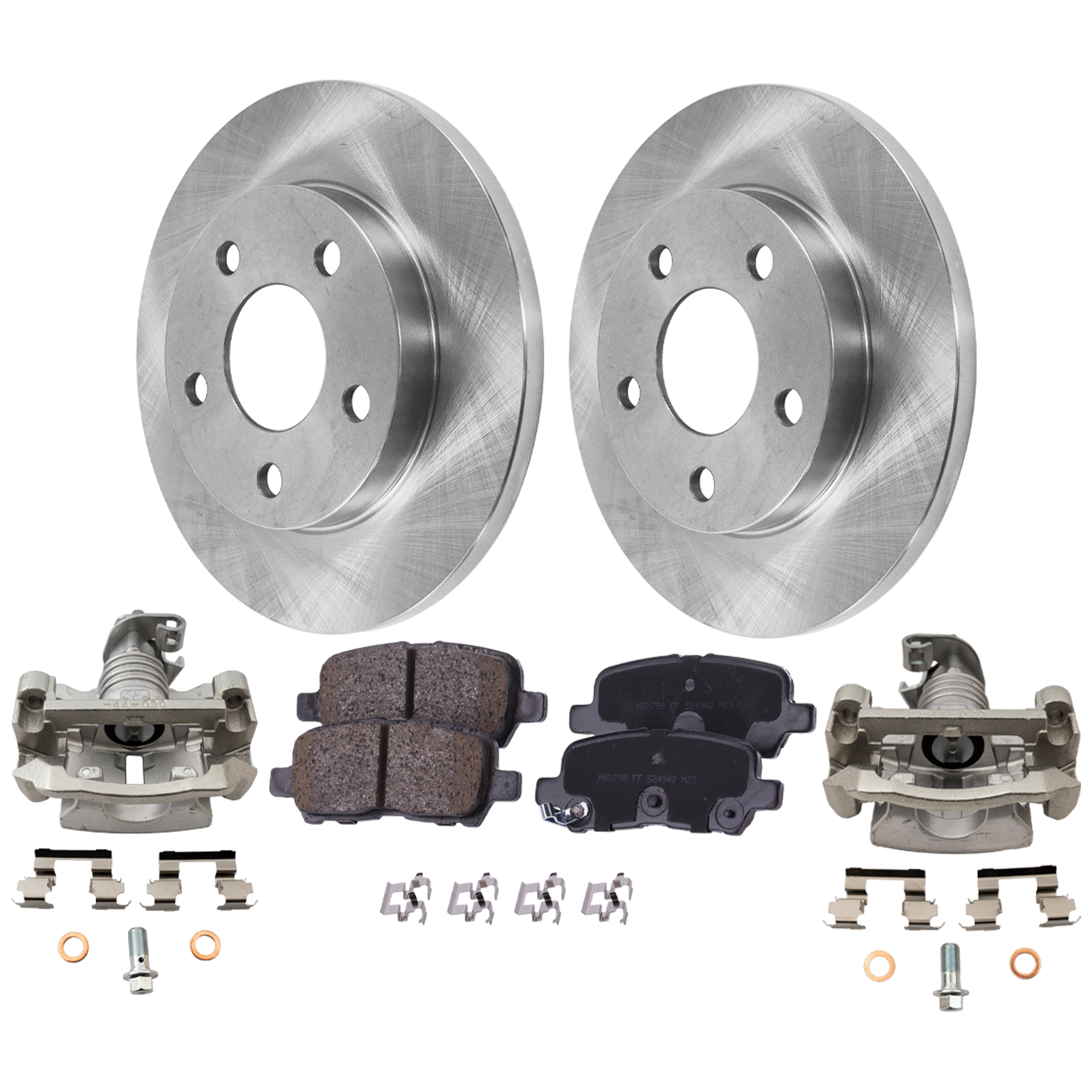 AM IMPALA 11-13 IMPALA LIMITED 14-16 REAR BRAKE KIT WITH CALIPERS 2 Wheel Set Includes 2 Brake Caliper 2 Brake Disc and 1 Brake Pad Set Plain Surface 5 Lugs Cast Iron Ceramic SKU KIT 121424-27 OEM 18048699-18048690-19209499