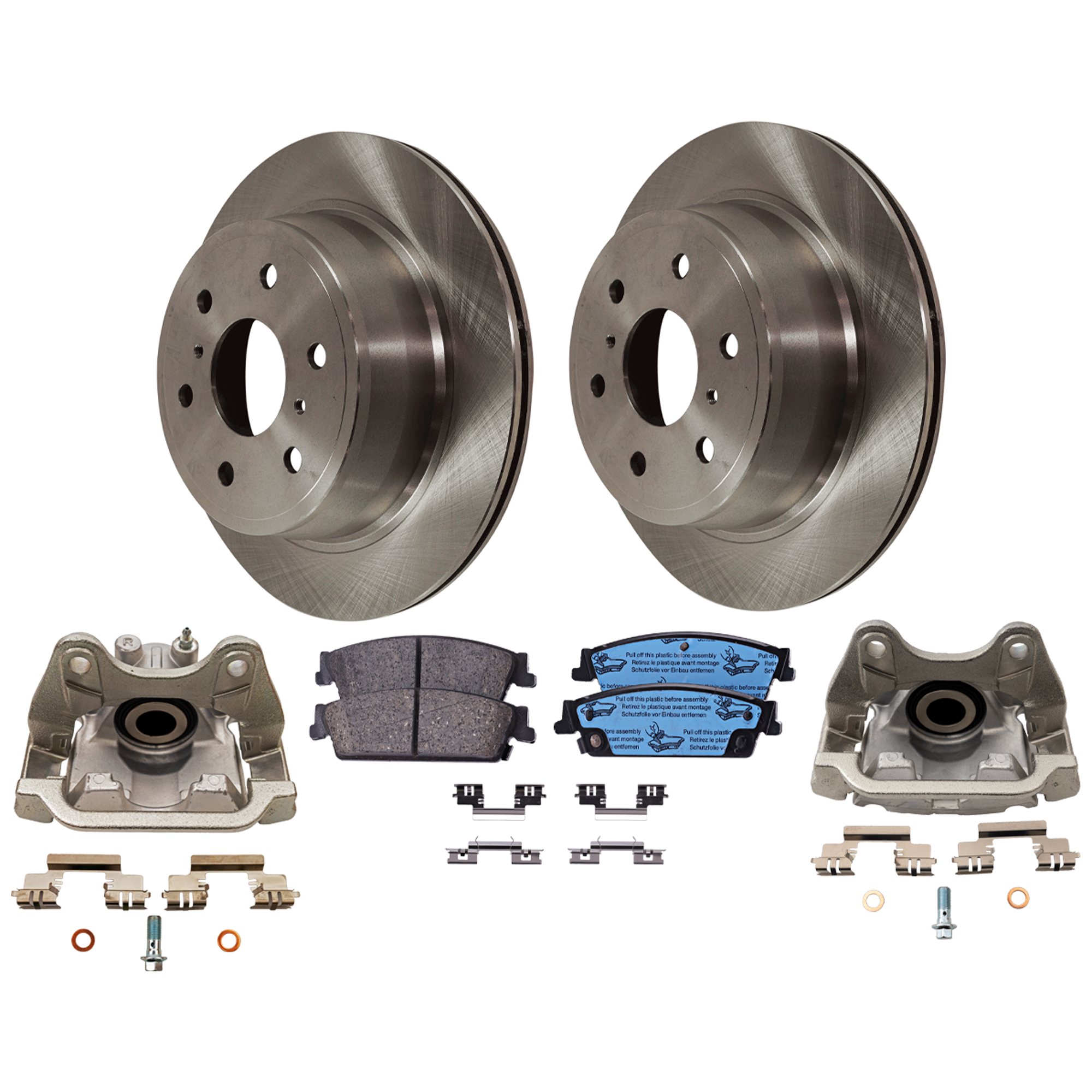 AM SILVERADO SIERRA 1500-07-13 SUBURBAN 1500-07-14 REAR BRAKE KIT WITH CALIPERS 2 Wheel Set Includes 2 Brake Caliper 2 Brake Disc and 1 Brake Pad Set Plain Surface 6 Lugs Cast Iron Ceramic SKU KIT 121424-38 OEM 15792634-15792633-15945636-191