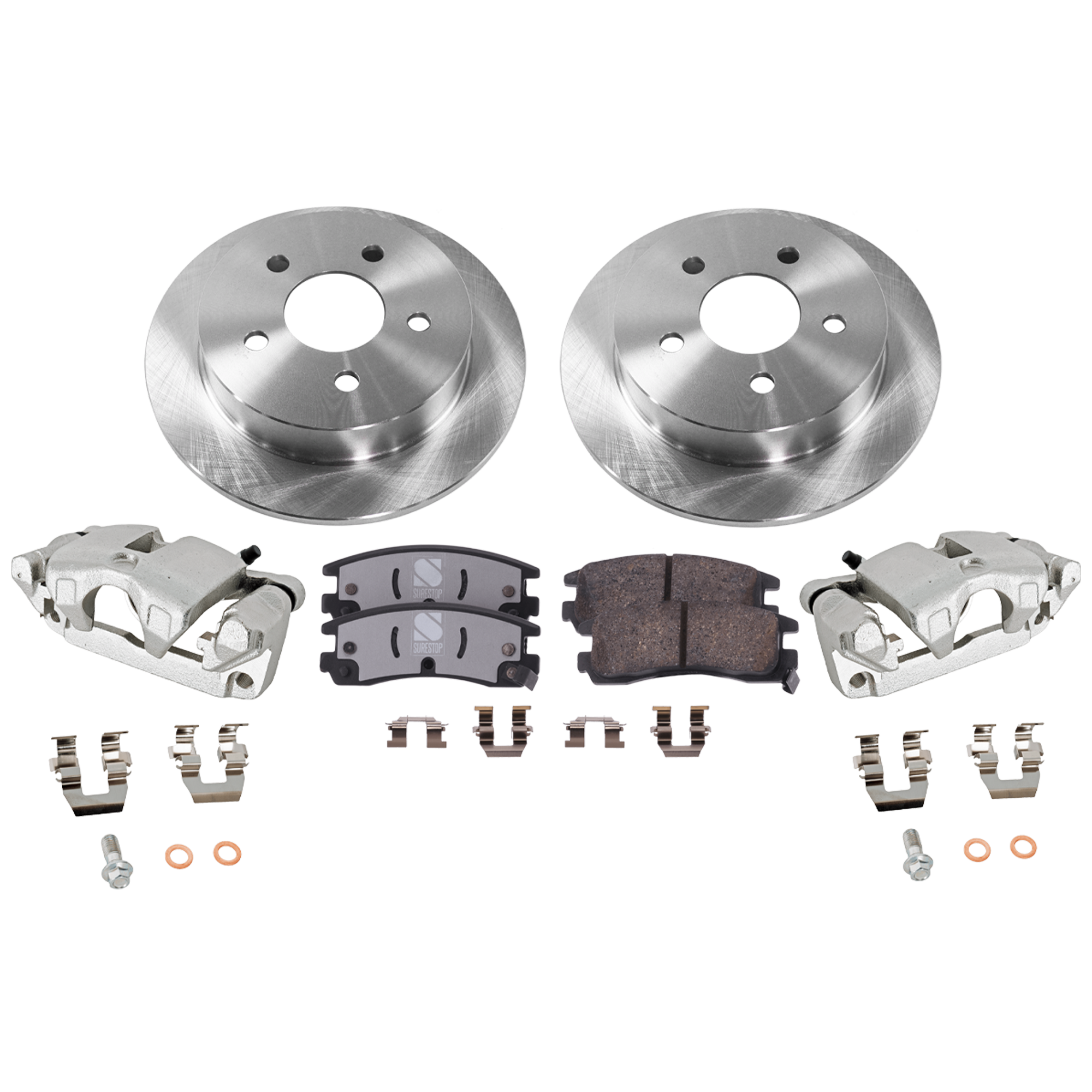 AM REGAL 97-04 IMPALA 00-05 REAR BRAKE KIT WITH CALIPERS 2 Wheel Set Includes 2 Brake Caliper 2 Brake Disc and 1 Brake Pad Set Plain Surface 5 Lugs Cast Iron Ceramic SKU KIT 121424-42 OEM 18021354-569107-569110-1802337