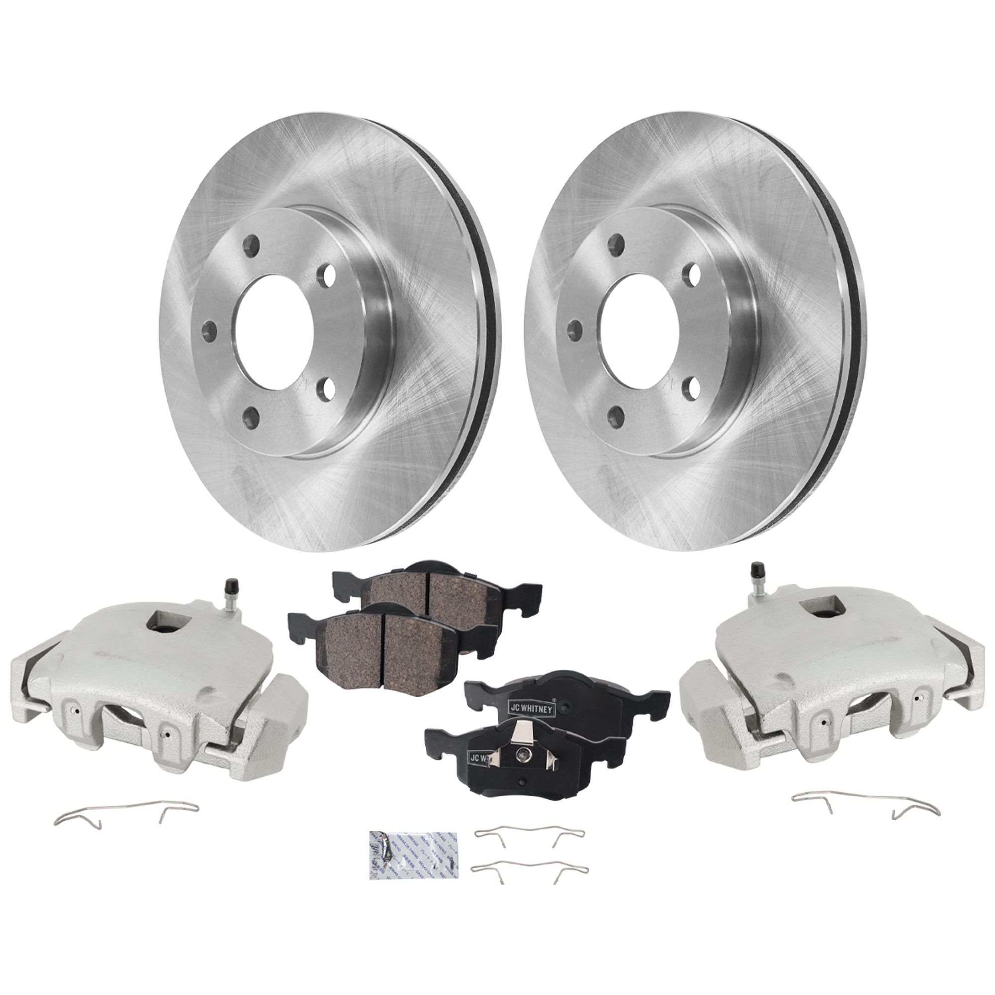 AM ESCAPE TRIBUTE 05-09 FRONT BRAKE KIT WITH CALIPERS 2 Wheel Set Includes 2 Brake Caliper 2 Brake Disc and 1 Brake Pad Set Plain Surface 5 Lugs Cast Iron Ceramic SKU KIT 121424-56 OEM YL8Z1125BA E1003325XA E1123325