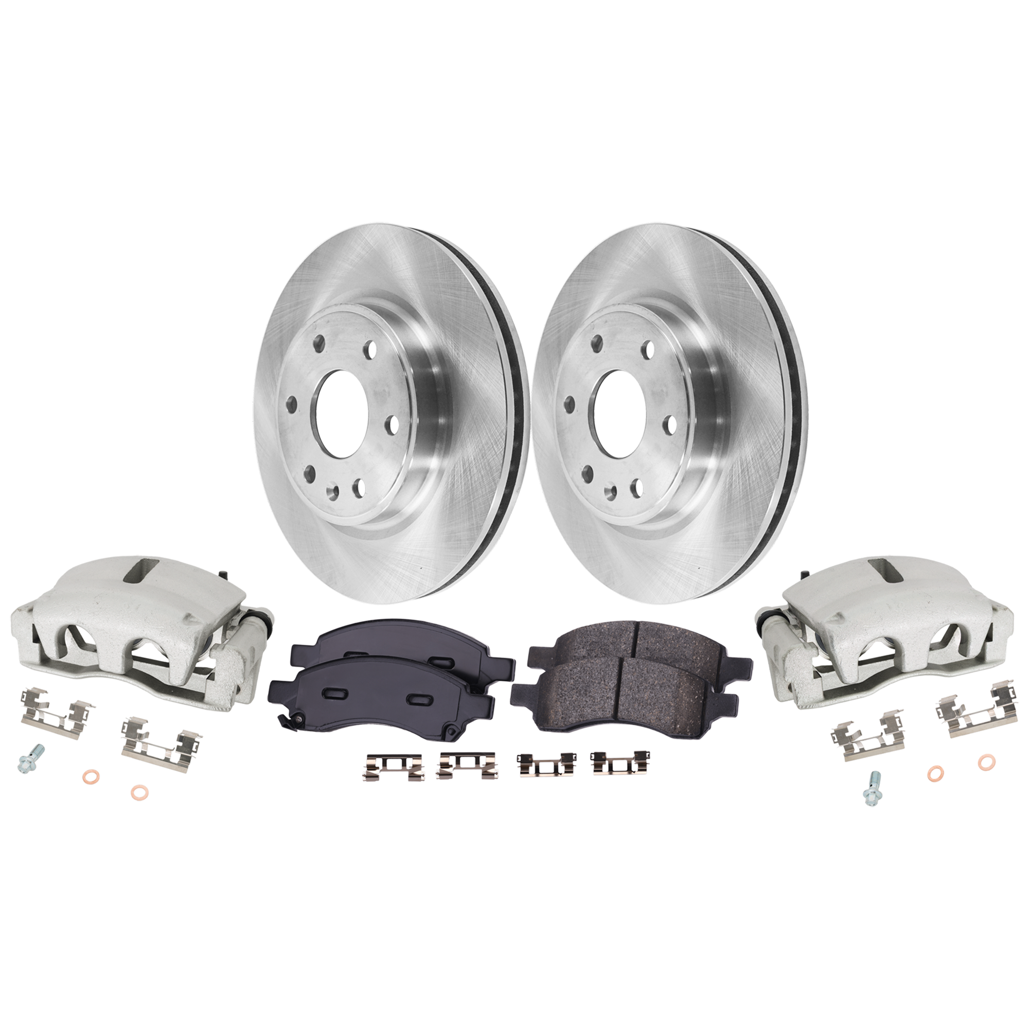 AM ACADIA 07-16 ACADIA LIMITED 17-17 FRONT BRAKE KIT WITH CALIPERS 2 Wheel Set Includes 2 Brake Caliper 2 Brake Disc and 1 Brake Pad Set Plain Surface 6 Lugs Cast Iron Ceramic SKU KIT 121424-65 OEM 10390111-25853001-22955495-18A
