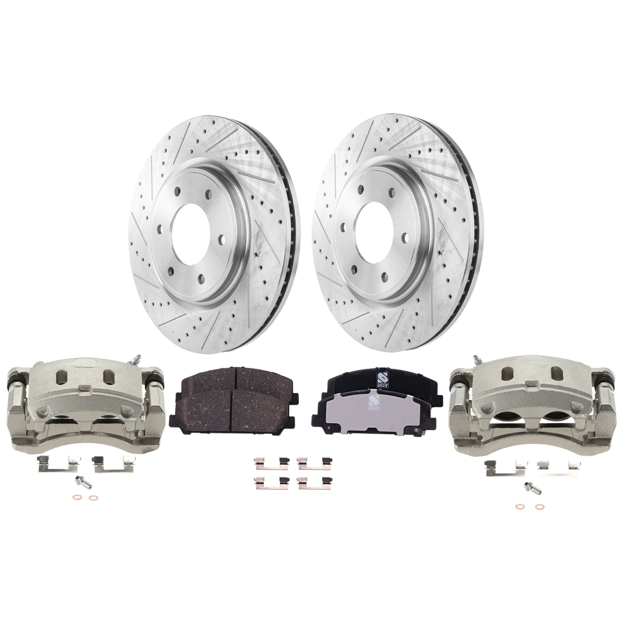 AM TITAN 08-23 ARMADA 08-19 FRONT BRAKE KIT WITH CALIPERS 2 Wheel Set Includes 2 Brake Caliper 2 Brake Disc and 1 Brake Pad Set Plain Surface 6 Lugs Cast Iron Ceramic SKU KIT 121424-86 OEM 41011ZC60B 41001ZC60B 31506-44
