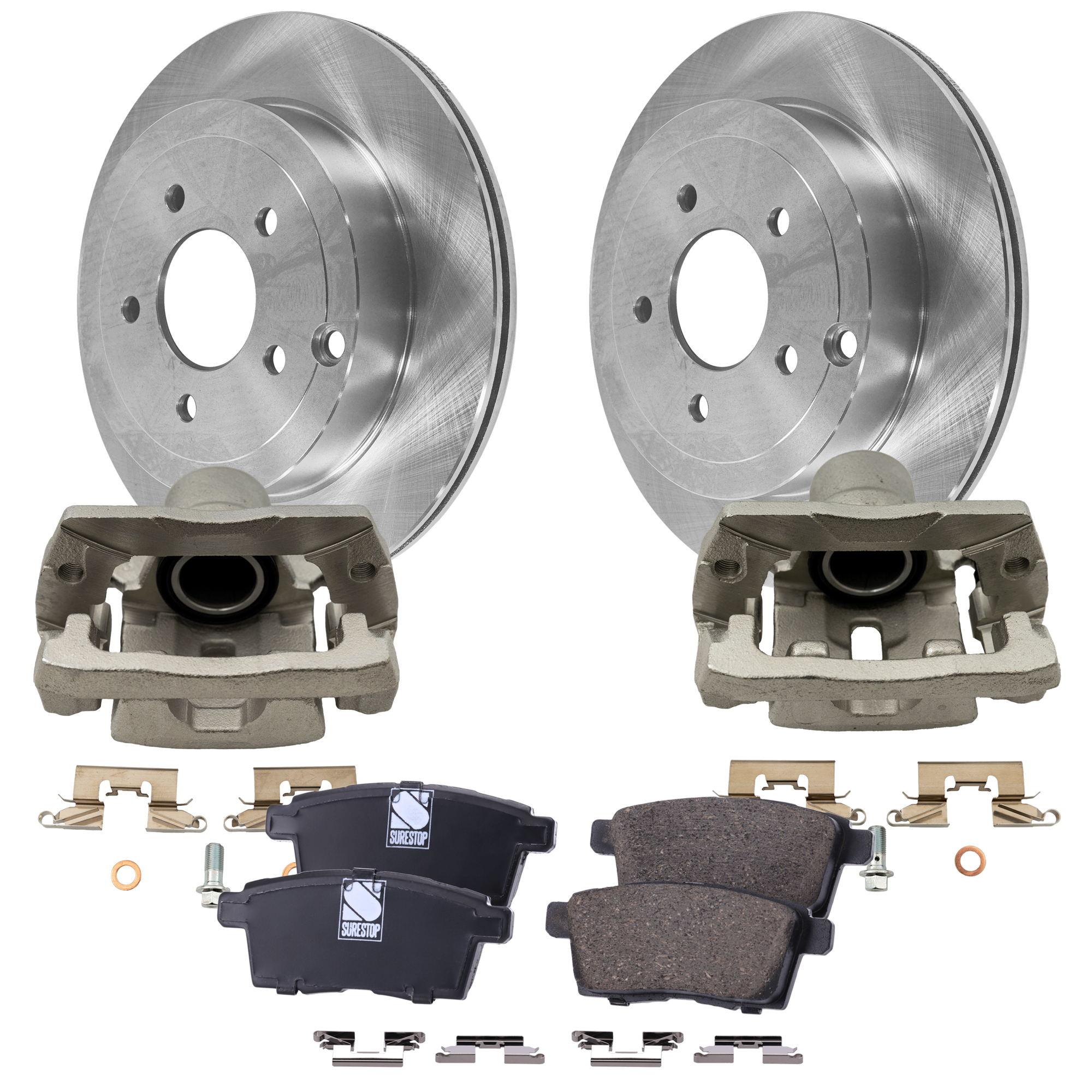 AM EDGE MKX 07-10 REAR BRAKE KIT WITH CALIPERS 2 Wheel Set Includes 2 Brake Caliper 2 Brake Disc and 1 Brake Pad Set Plain Surface 5 Lugs Cast Iron Ceramic SKU KIT 121424-99 OEM L20626990D L2Z62699ZA L2062698