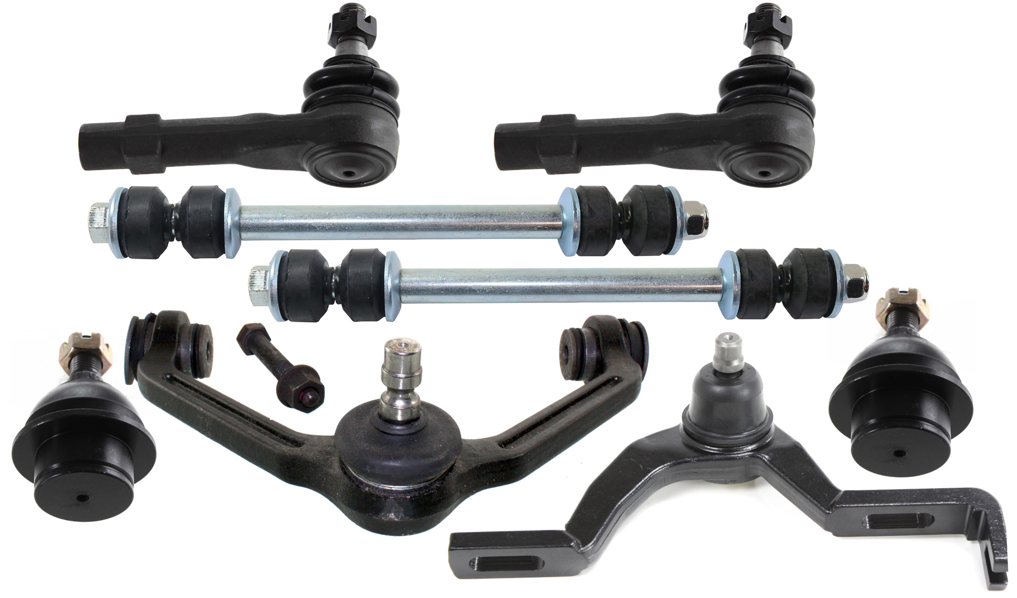 AM EXPLORER 95-01 FRONT CONTROL ARM KIT RH AND LH Upper w ball joint s 8 pc Kit with Ball Joint Sway Bar Link and Tie Rod End SKU KIT 121615-02 OEM 104222-285019-1016769-26014