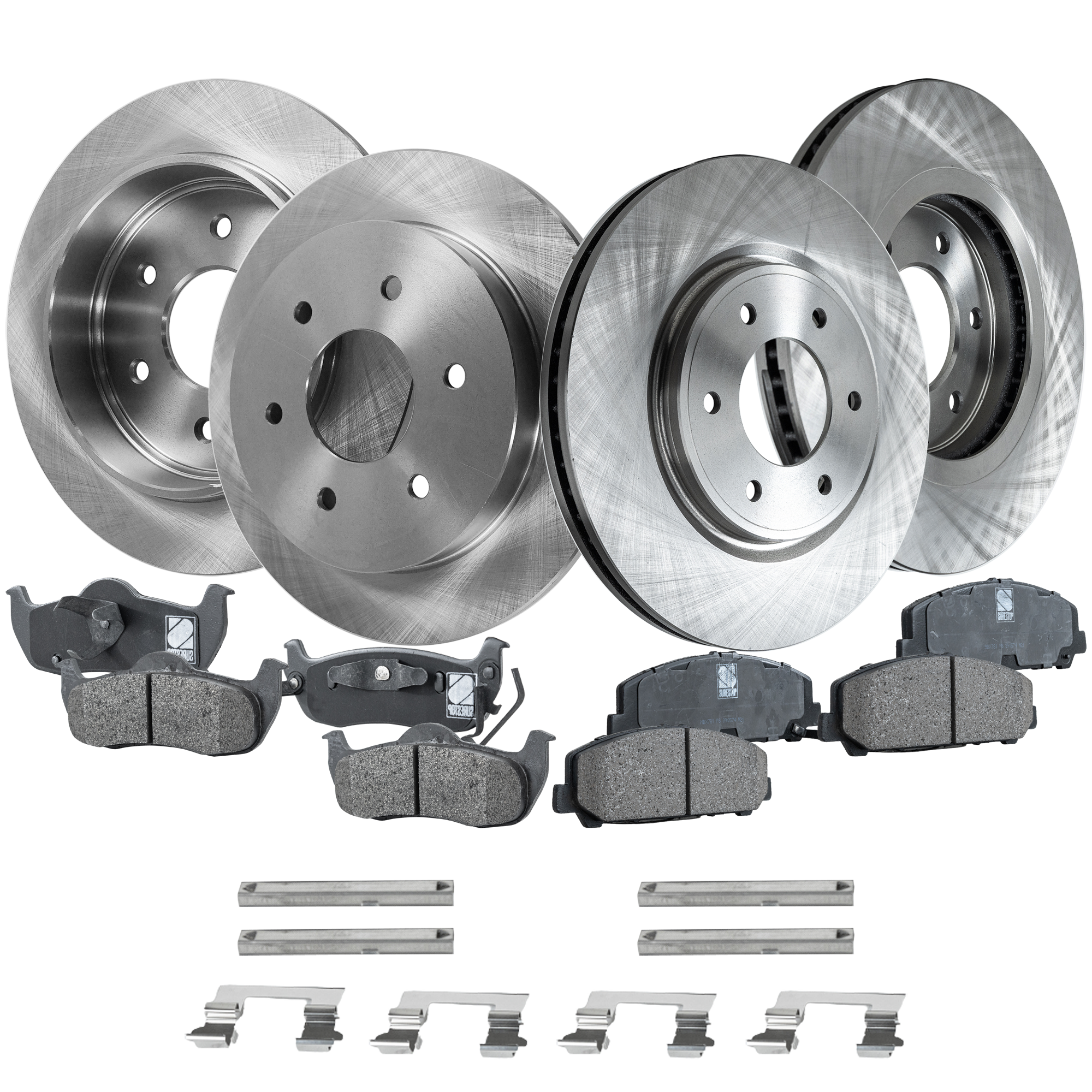 AM ARMADA TITAN 13-15 FRONT AND REAR BRAKE DISC AND PAD KIT 8 pc kit Plain Surface SKU KIT 121622-09 OEM 40206ZR00A 402069FF0B 432067S0