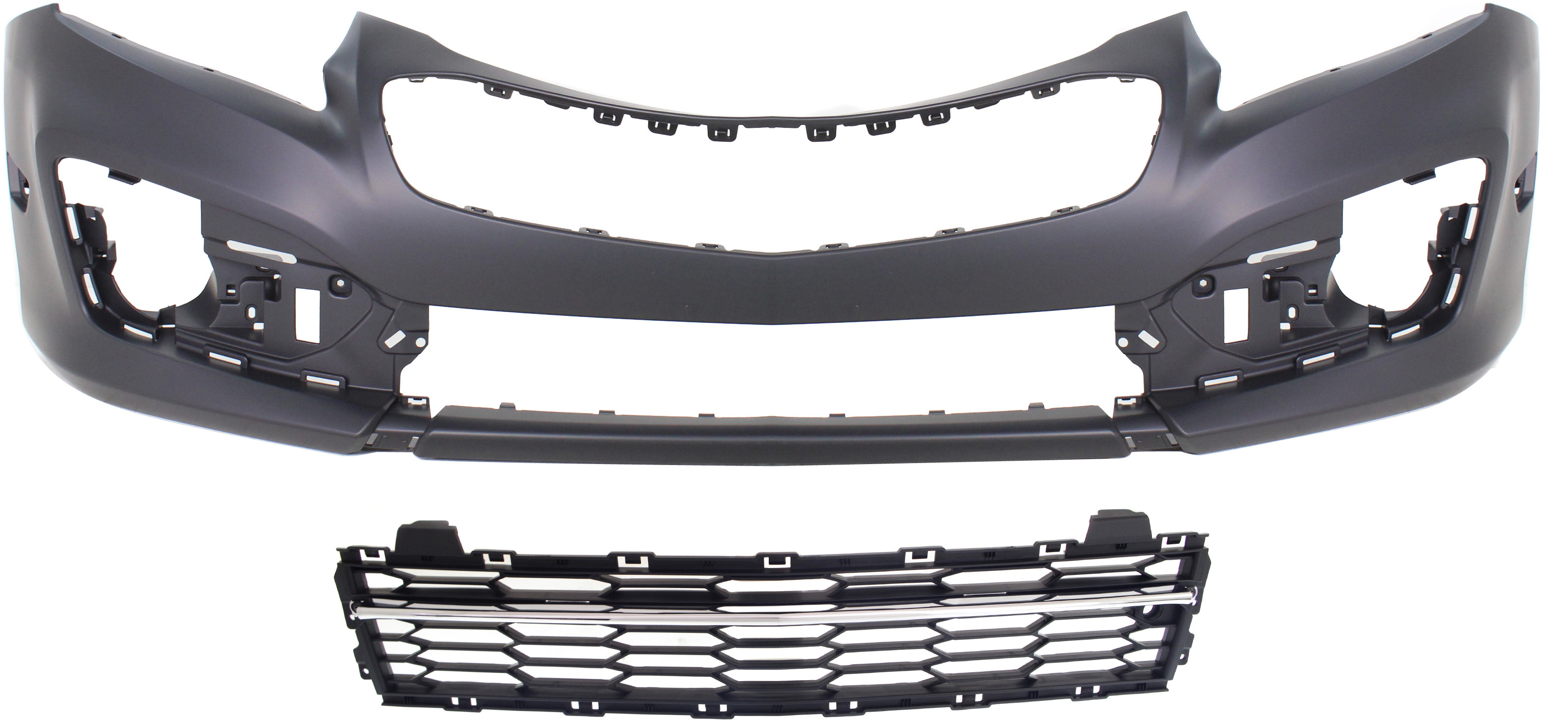 AM CRUZE 15-15 CRUZE LIMITED 16-16 FRONT BUMPER COVER 2 pc kit with Bumper Grille SKU KIT 121717-100 Partslink GM1000977 GM1036172 OEM 94525909-94516738