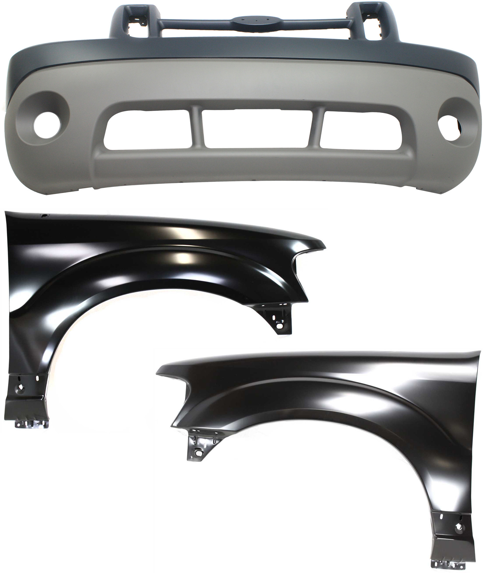 AM EXPLORER SPORT TRAC 01-03 FRONT BUMPER COVER 3 pc Kit with Fenders SKU KIT 121717-117 Partslink FO1000463 FO1240209 FO1241209 OEM 1L5Z17D957GAA 1L5Z16006AA 1L5Z