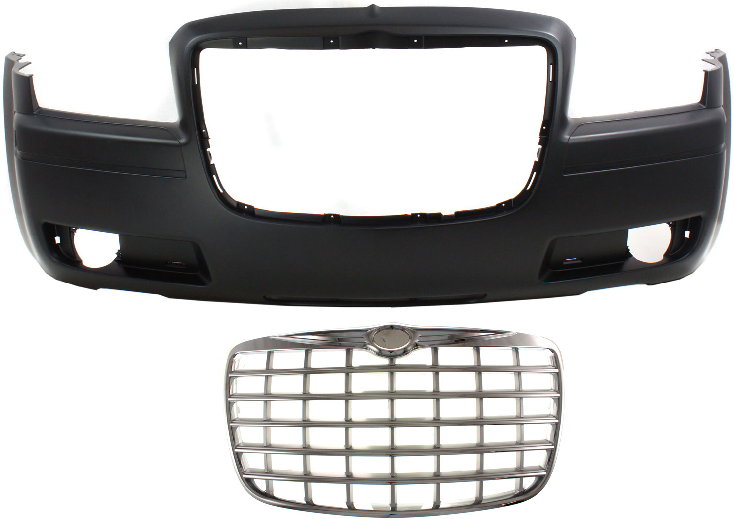 AM CHRYSLER 300-08-10 FRONT BUMPER COVER 2 pc Kit with Grille SKU KIT 121717-11 Partslink CH1000438 CH1200276 OEM 4806112AD 4805928AC
