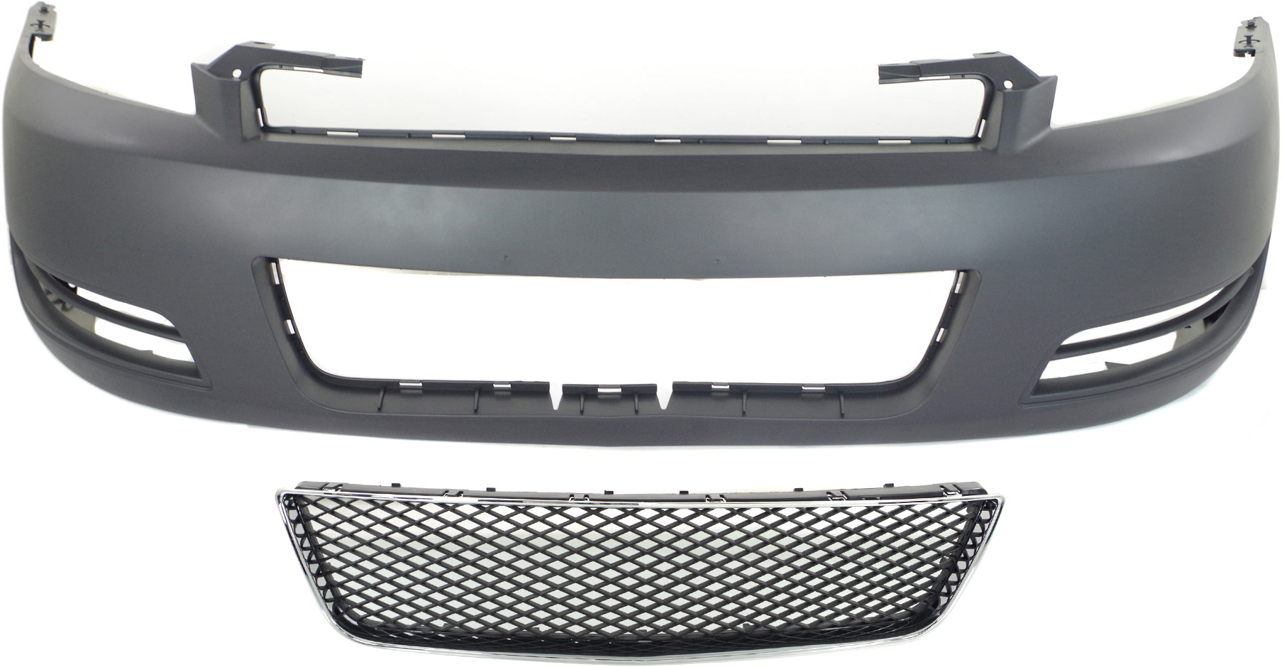 AM IMPALA 12-13 IMPALA LIMITED 14-15 FRONT BUMPER COVER Primed w o Fog Light Holes LS Model 2 pc Kit with Bumper Grille SKU KIT 121717-123 Partslink GM1000763 GM1036107 OEM 89025047-10333712