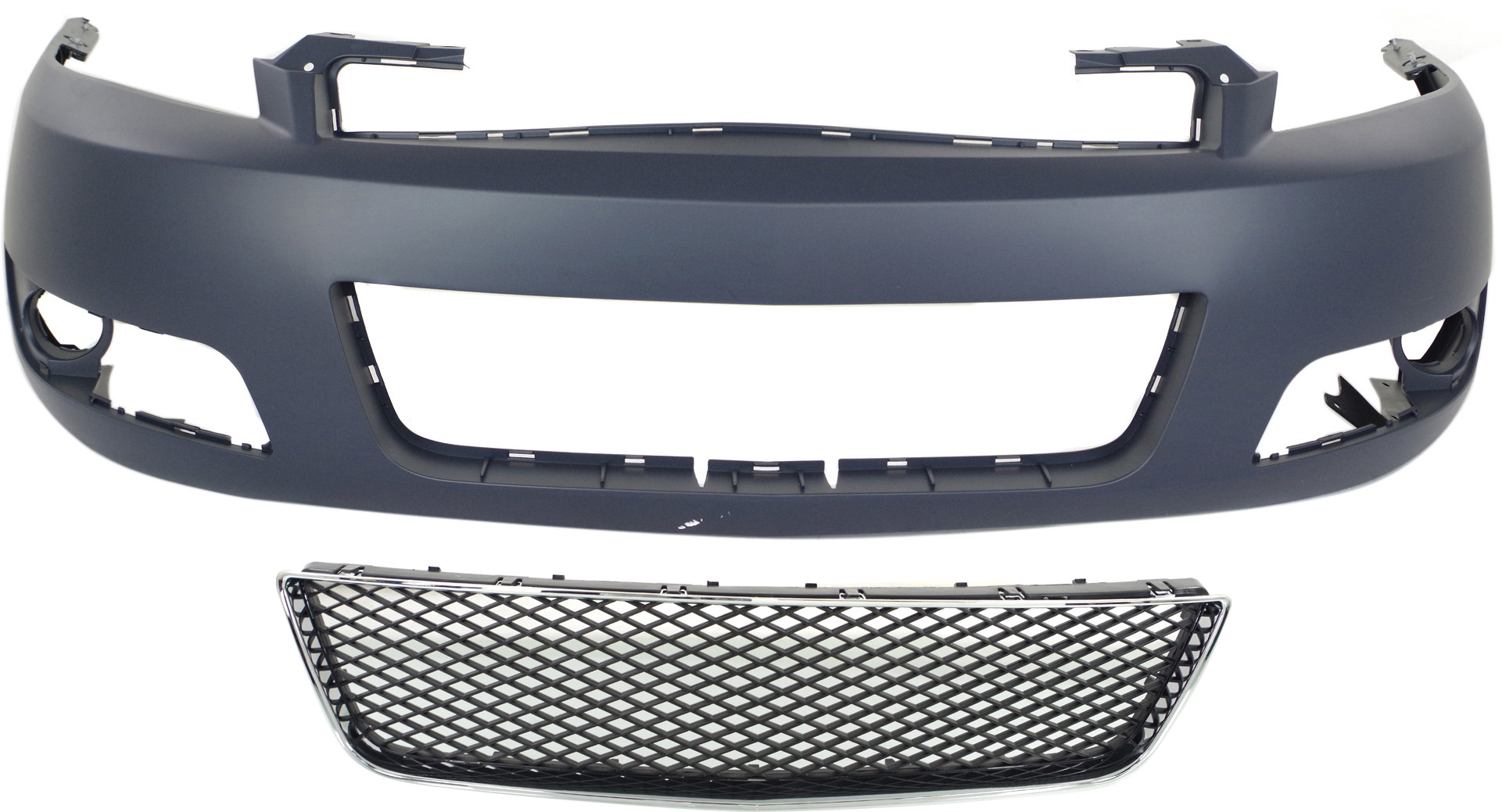 AM IMPALA 12-13 IMPALA LIMITED 14-15 FRONT BUMPER COVER 2 pc Kit Primed w Bumper Grille LT Model SKU KIT 121717-133 Partslink GM1000764 GM1036107 OEM 89025048-10333712
