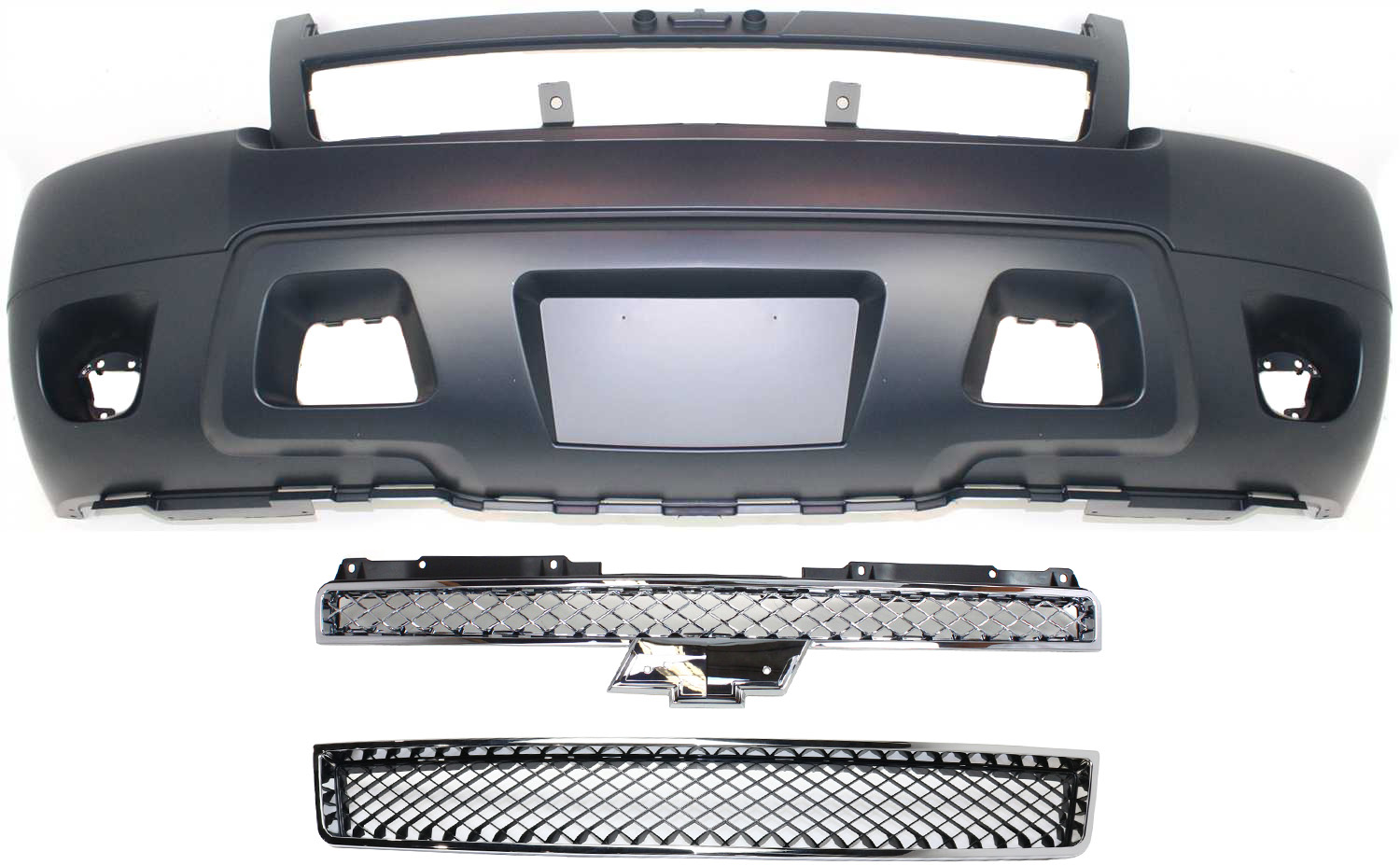 AM SUBURBAN 1500 TAHOE 07-14 FRONT BUMPER COVER 3 pc Kit with Bumper Grille and Grille w o Off Road Pkg SKU KIT 121717-142 Partslink GM1000817 GM1200553 GM1200563 OEM 25814570-15835084-22830013