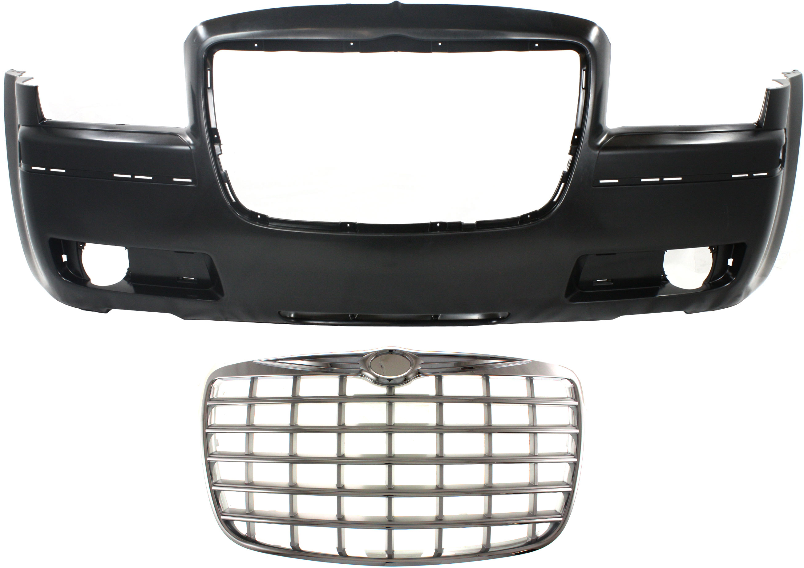 AM CHRYSLER 300-08-10 FRONT BUMPER COVER 2 pc Kit with Grille SKU KIT 121717-147 Partslink CH1000440 CH1200276 OEM 4805773AD 4805928AC