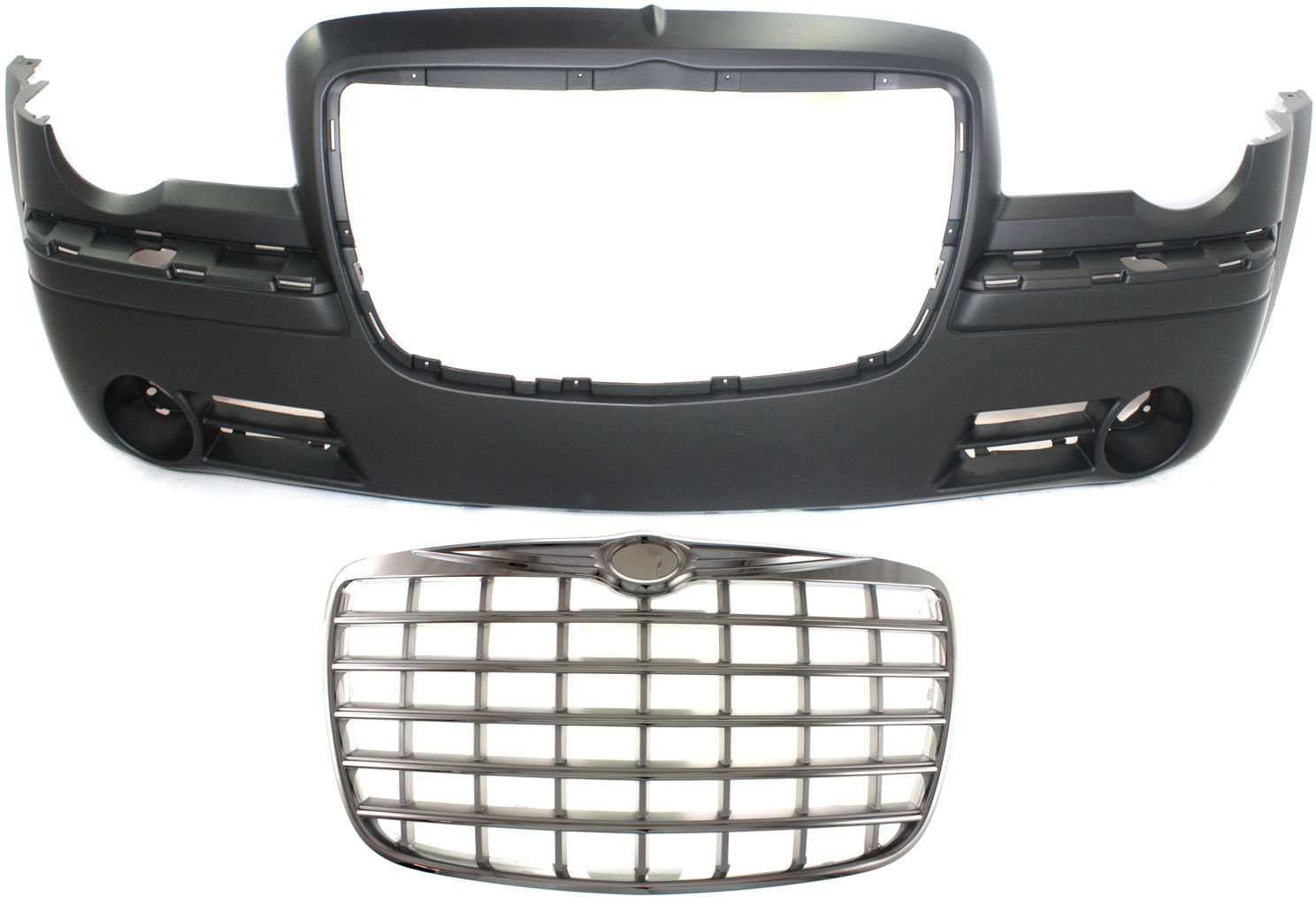 AM CHRYSLER 300-08-10 FRONT BUMPER COVER 2 pc Kit with Grille SKU KIT 121717-150 Partslink CH1000441 CH1200276 OEM 4805774AD 4805928AC