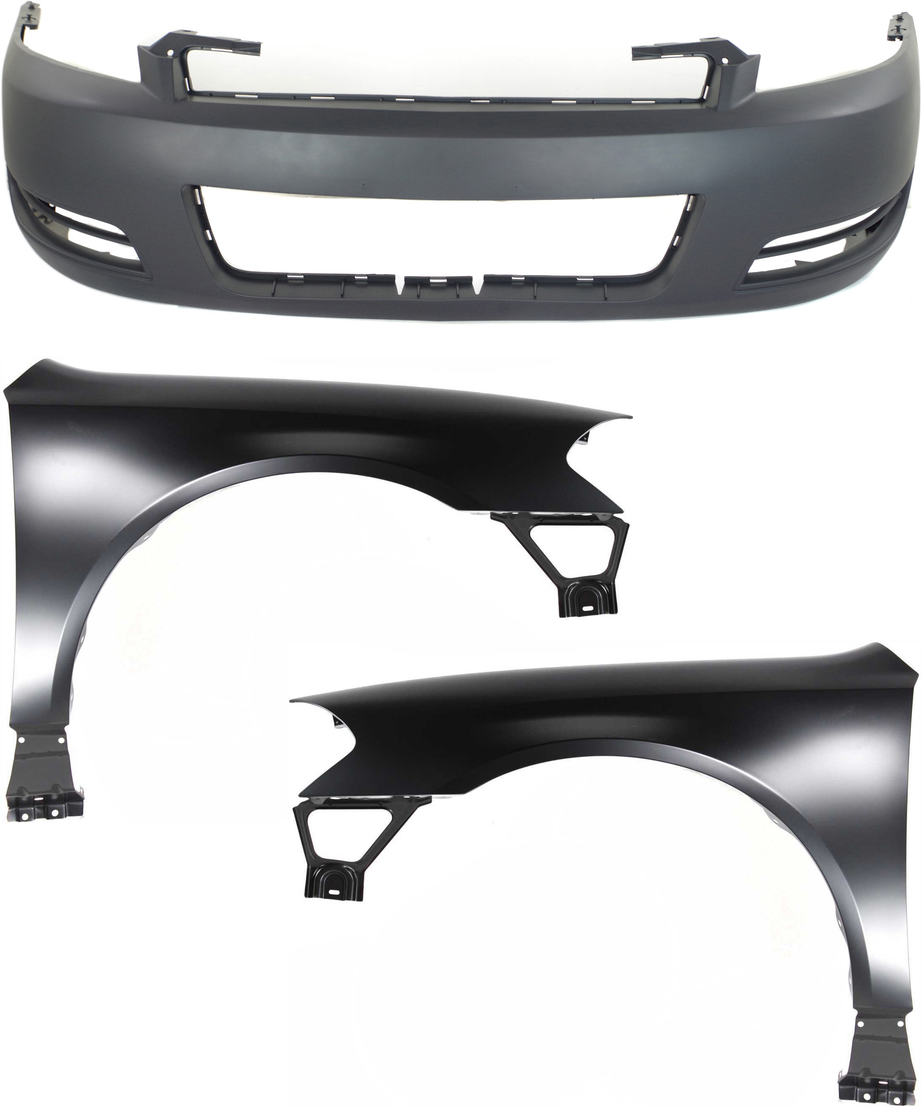 AM IMPALA 06-13 FRONT FENDER RH AND LH Primed 3 pc kit with Bumper Cover SKU KIT 121717-44 Partslink GM1240326 GM1241326 GM1000763 OEM 89023524-89023525-89025047