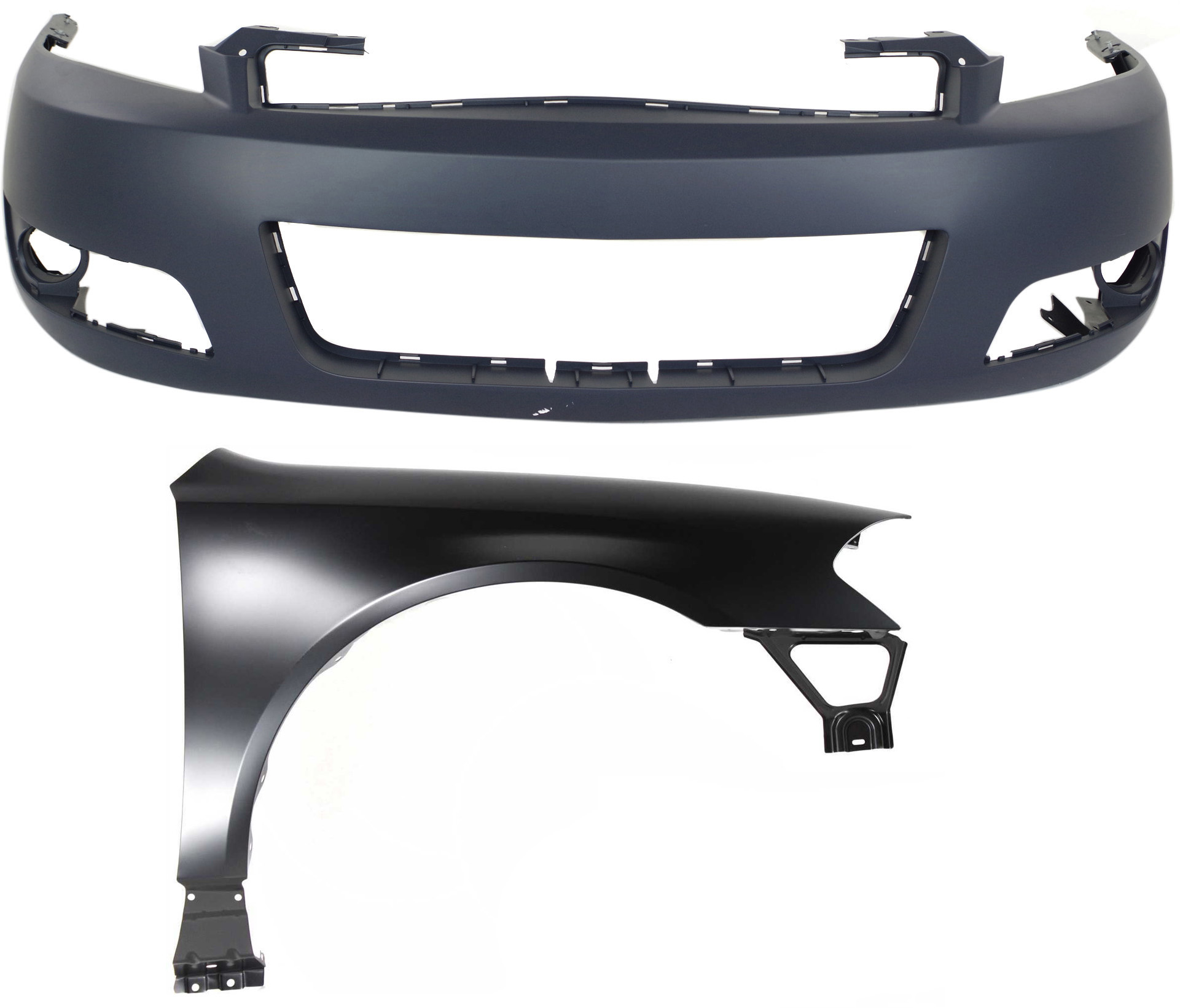 AM IMPALA 06-13 FRONT BUMPER COVER 2 pc Kit Primed w Fender LT Model SKU KIT 121717-45 Partslink GM1000764 GM1241326 OEM 89025048-89023524