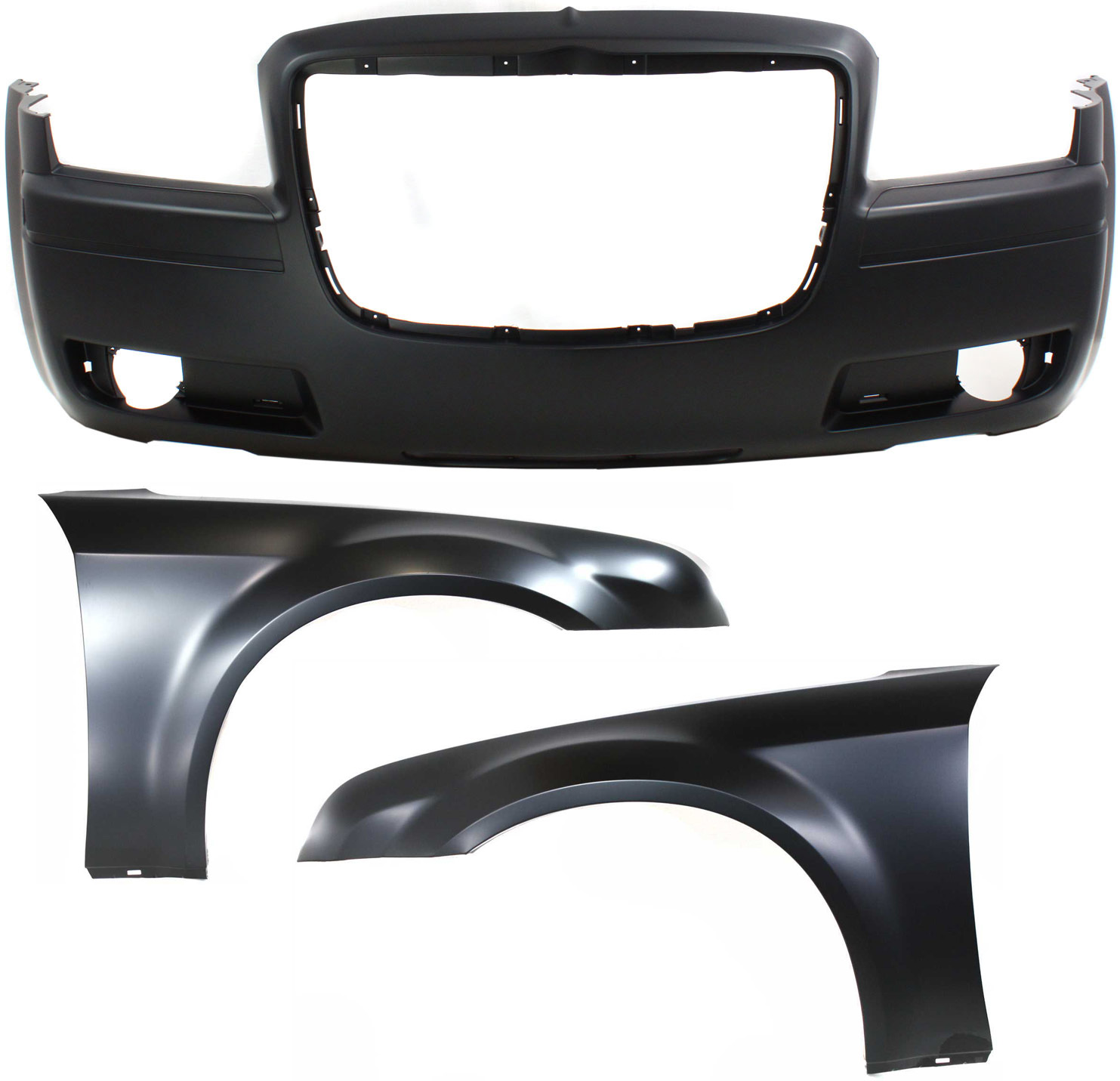 AM CHRYSLER 300-05-10 FRONT BUMPER COVER 3 pc Kit with Fenders SKU KIT 121717-69 Partslink CH1000438 CH1240245 CH1241245 OEM 4806112AD 5183423AB 5183422AB