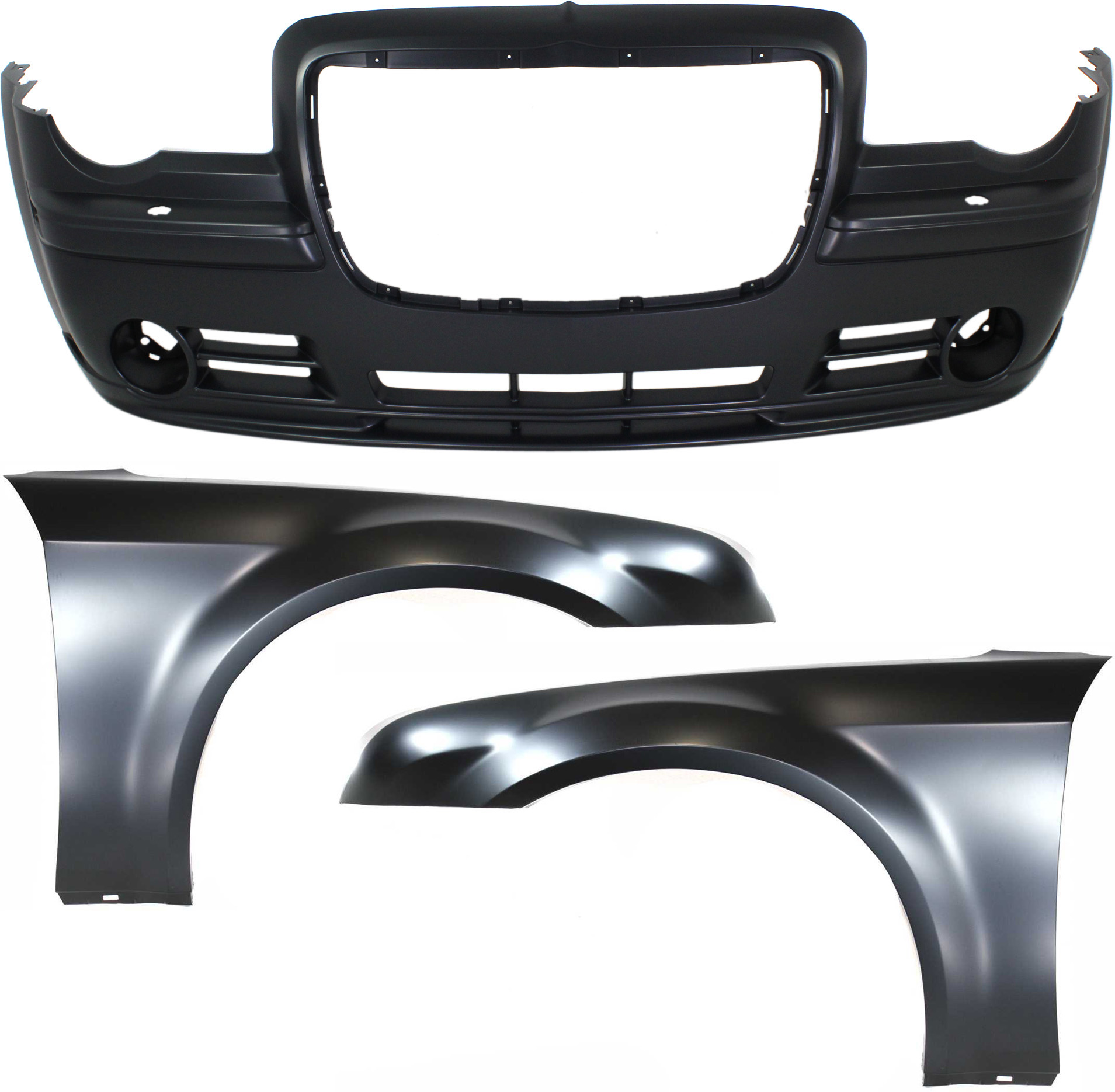 AM CHRYSLER 300-05-10 FRONT BUMPER COVER 3 pc Kit with Fenders SKU KIT 121717-71 Partslink CH1000882 CH1240245 CH1241245 OEM 5030576AB 5183423AB 5183422AB