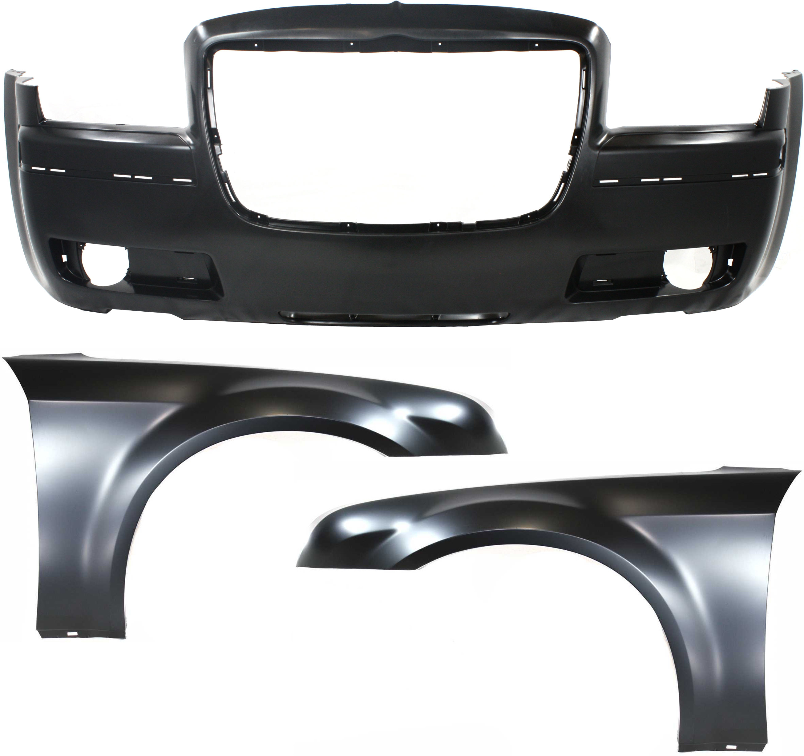 AM CHRYSLER 300-05-10 FRONT BUMPER COVER 3 pc Kit with Fenders SKU KIT 121717-72 Partslink CH1000440 CH1240245 CH1241245 OEM 4805773AD 5183423AB 5183422AB