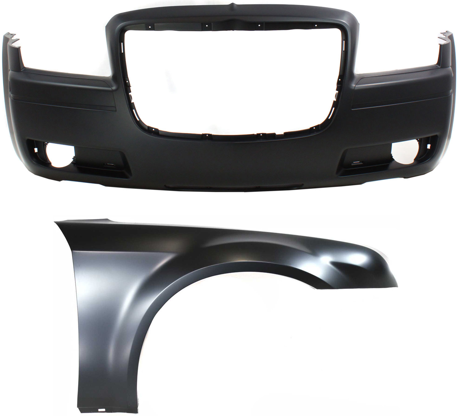 AM CHRYSLER 300-05-10 FRONT BUMPER COVER 2 pc Kit with Fender SKU KIT 121717-73 Partslink CH1000438 CH1241245 OEM 4806112AD 5183422AB